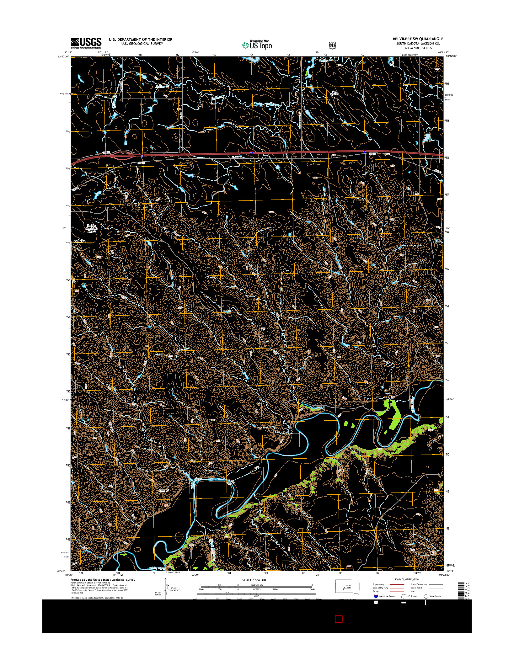 USGS US TOPO 7.5-MINUTE MAP FOR BELVIDERE SW, SD 2015