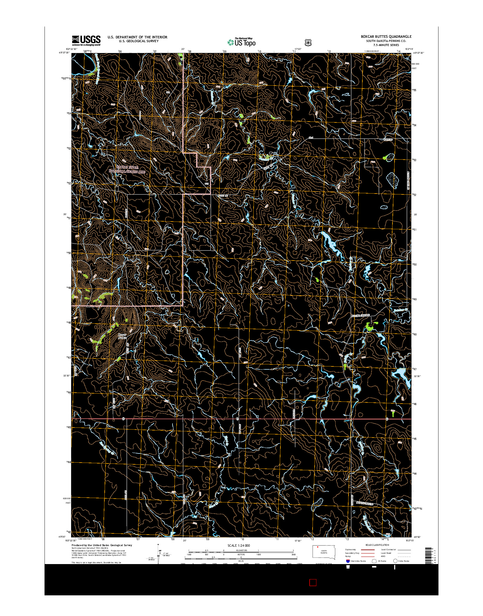 USGS US TOPO 7.5-MINUTE MAP FOR BOXCAR BUTTES, SD 2015