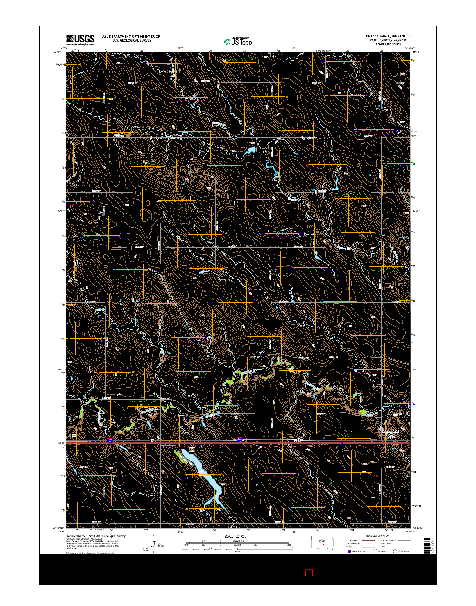 USGS US TOPO 7.5-MINUTE MAP FOR BRAKKE DAM, SD 2015