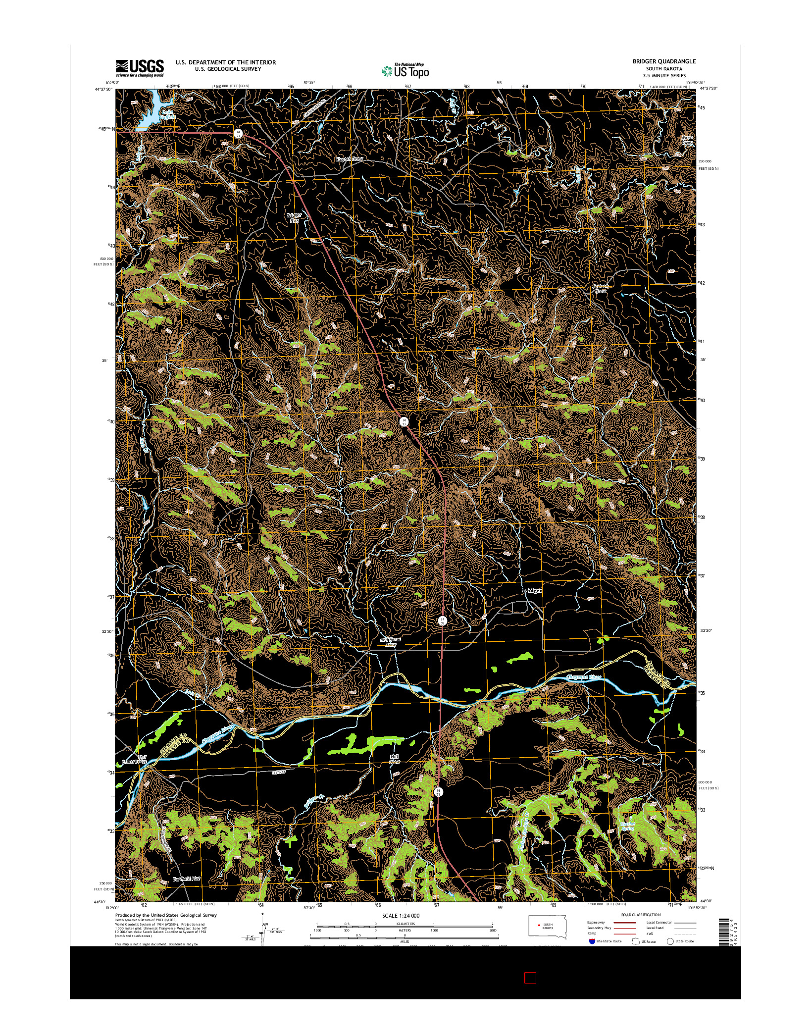 USGS US TOPO 7.5-MINUTE MAP FOR BRIDGER, SD 2015