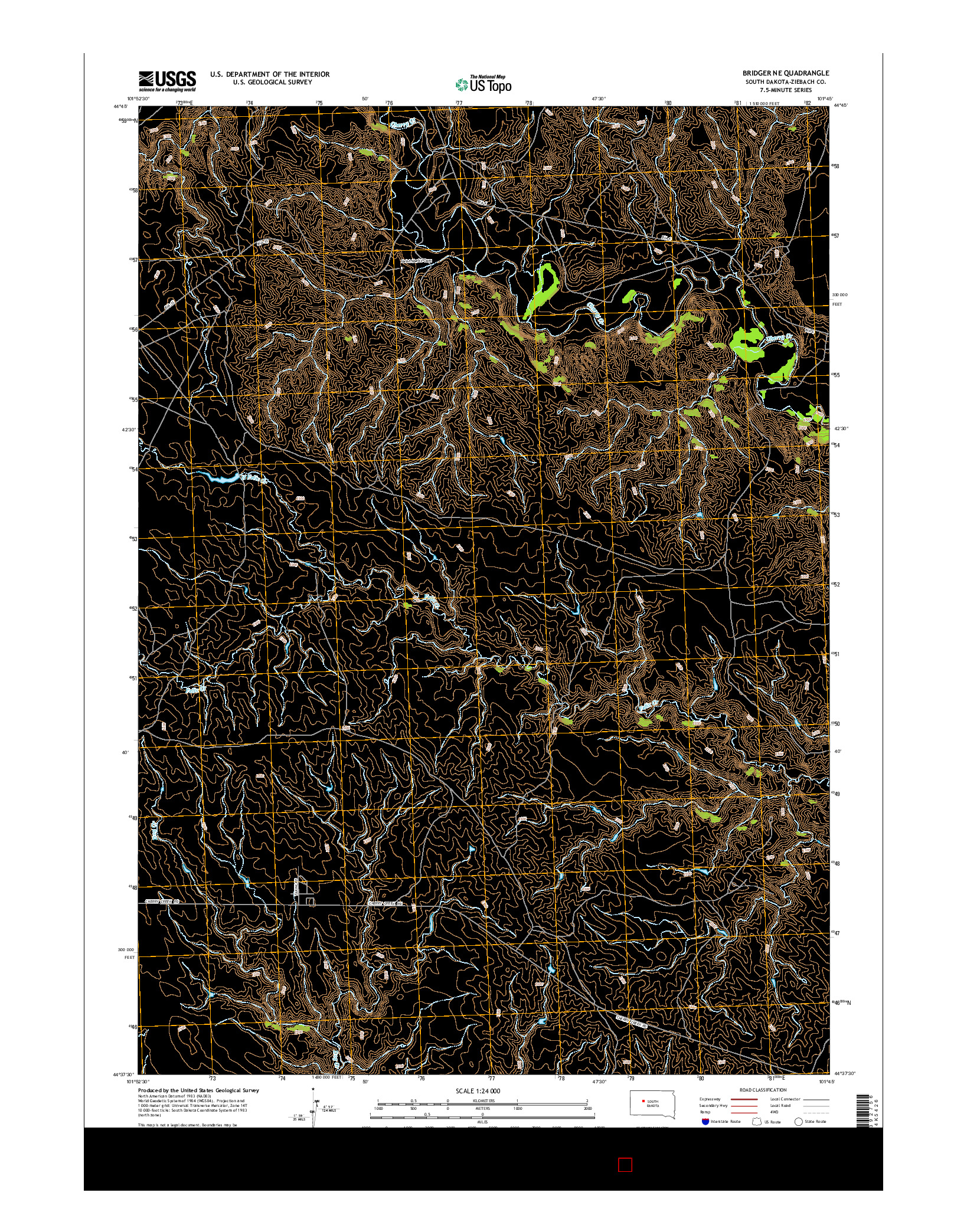 USGS US TOPO 7.5-MINUTE MAP FOR BRIDGER NE, SD 2015