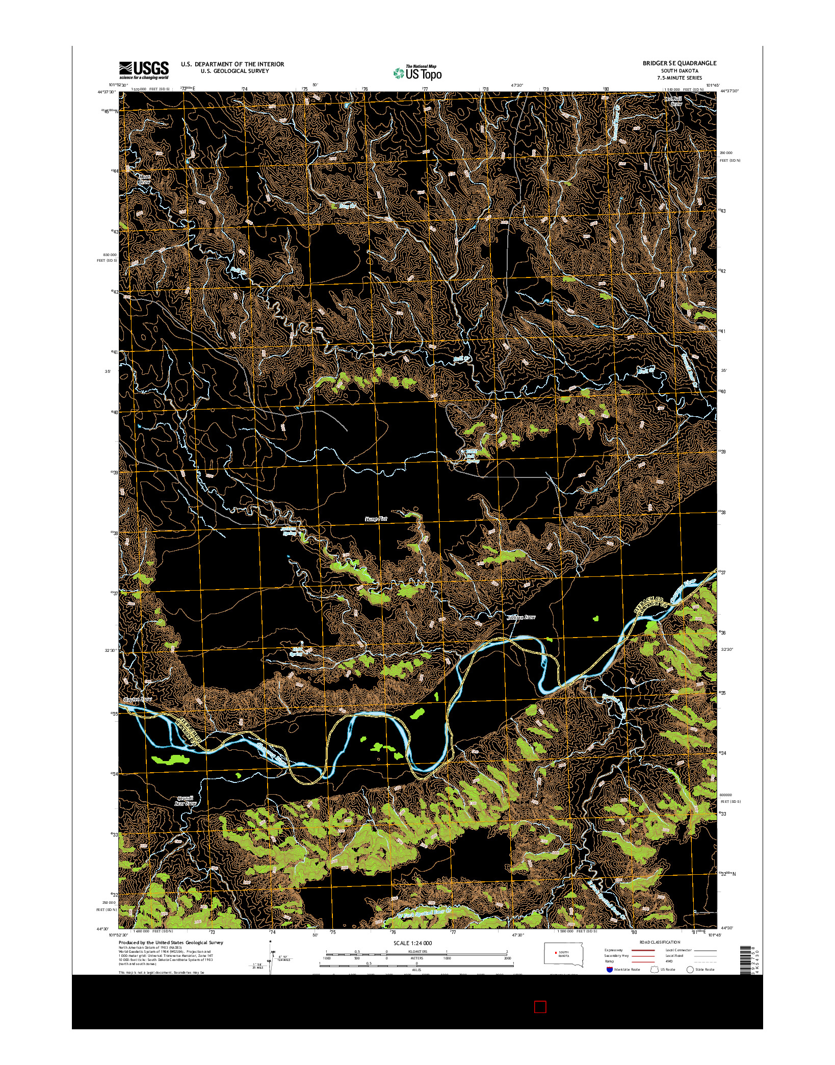 USGS US TOPO 7.5-MINUTE MAP FOR BRIDGER SE, SD 2015