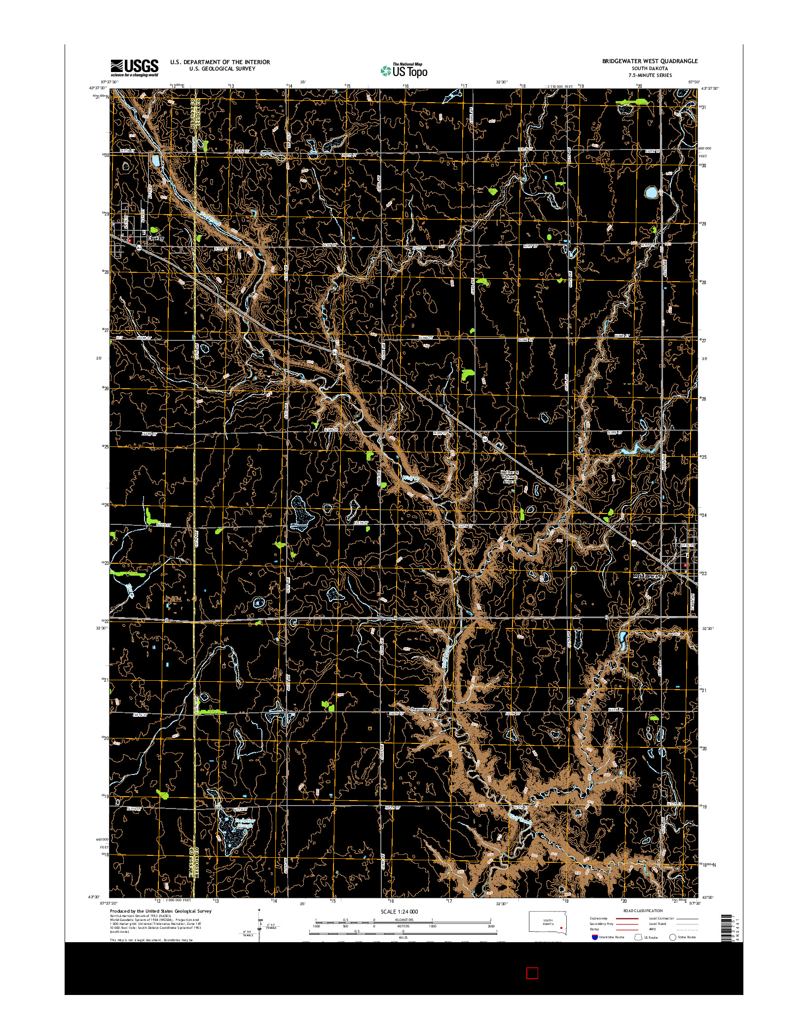 USGS US TOPO 7.5-MINUTE MAP FOR BRIDGEWATER WEST, SD 2015