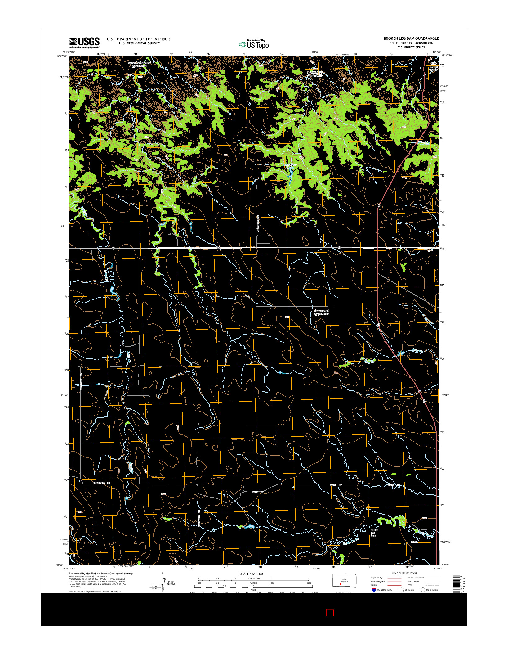USGS US TOPO 7.5-MINUTE MAP FOR BROKEN LEG DAM, SD 2015