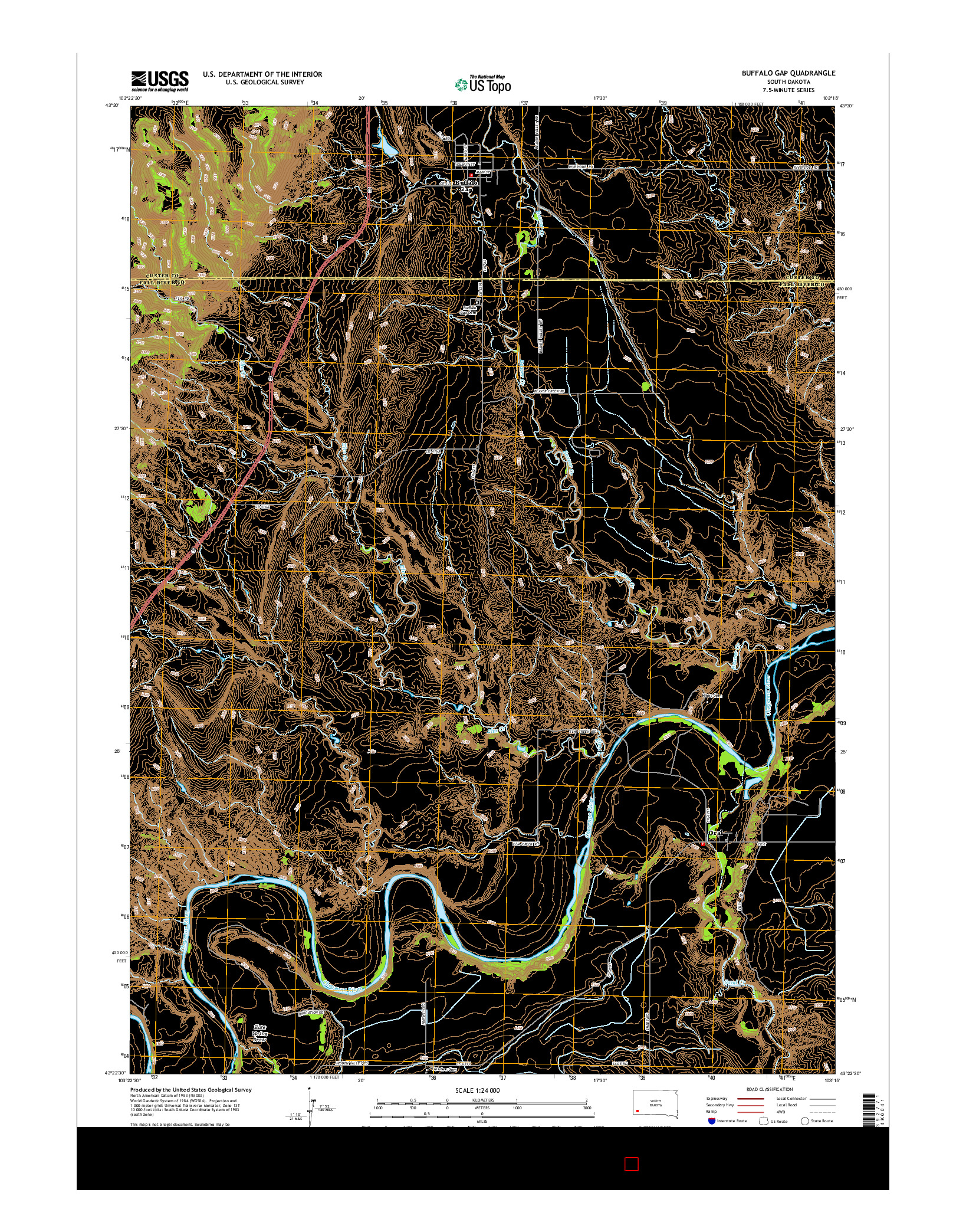 USGS US TOPO 7.5-MINUTE MAP FOR BUFFALO GAP, SD 2015