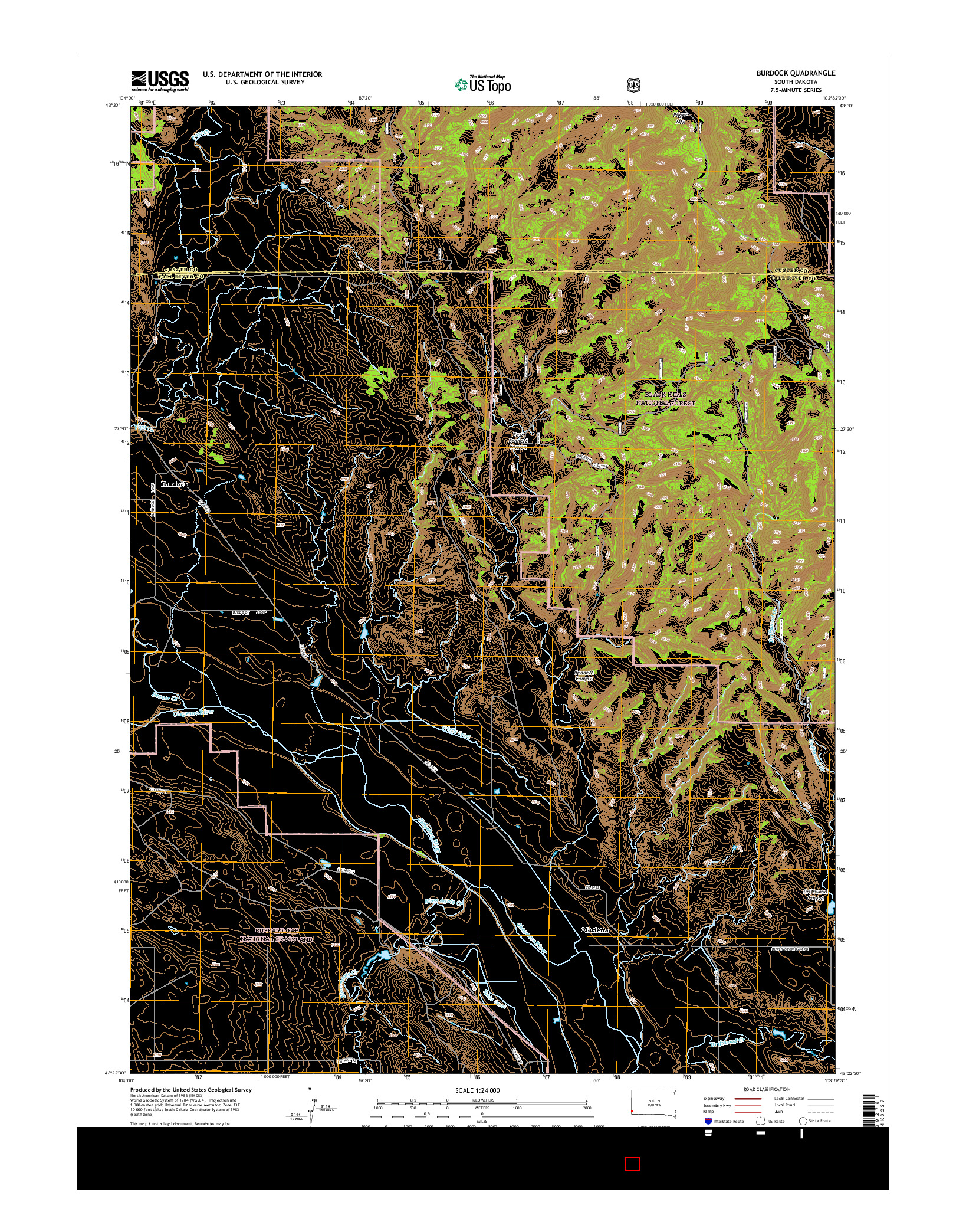 USGS US TOPO 7.5-MINUTE MAP FOR BURDOCK, SD 2015