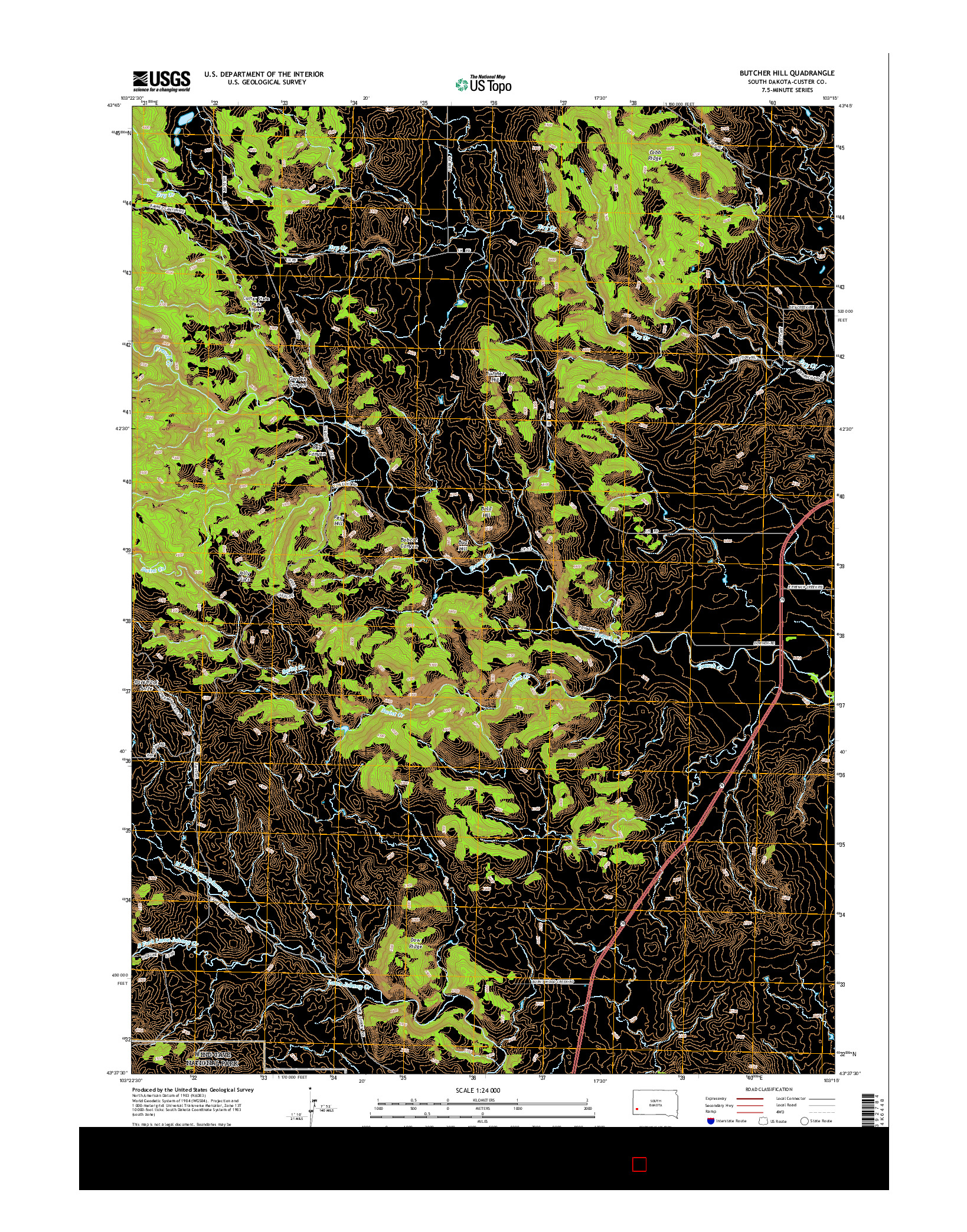USGS US TOPO 7.5-MINUTE MAP FOR BUTCHER HILL, SD 2015