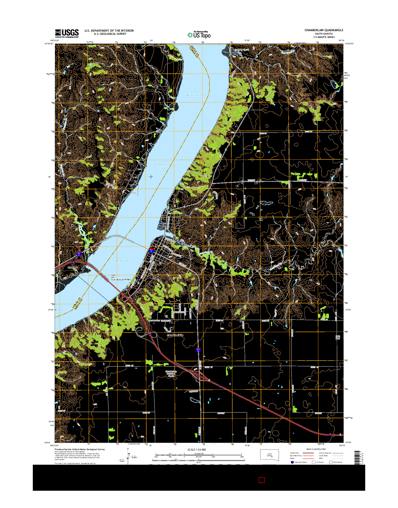 USGS US TOPO 7.5-MINUTE MAP FOR CHAMBERLAIN, SD 2015