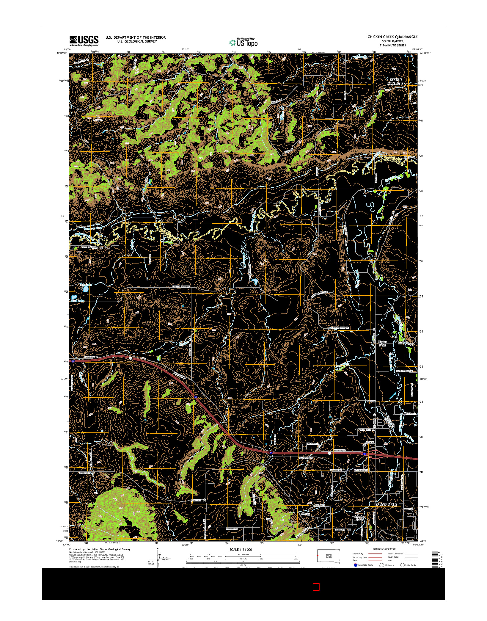 USGS US TOPO 7.5-MINUTE MAP FOR CHICKEN CREEK, SD 2015
