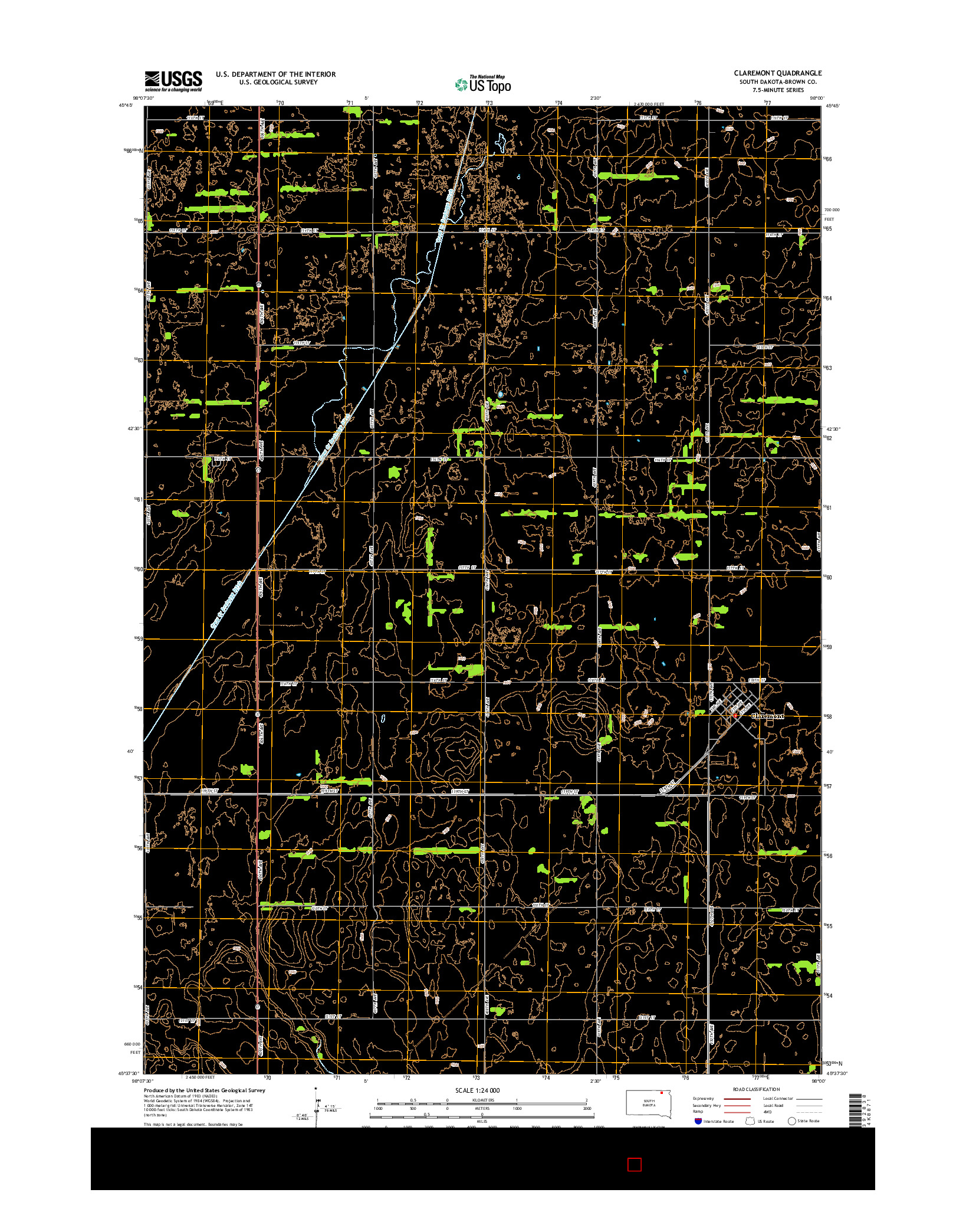 USGS US TOPO 7.5-MINUTE MAP FOR CLAREMONT, SD 2015