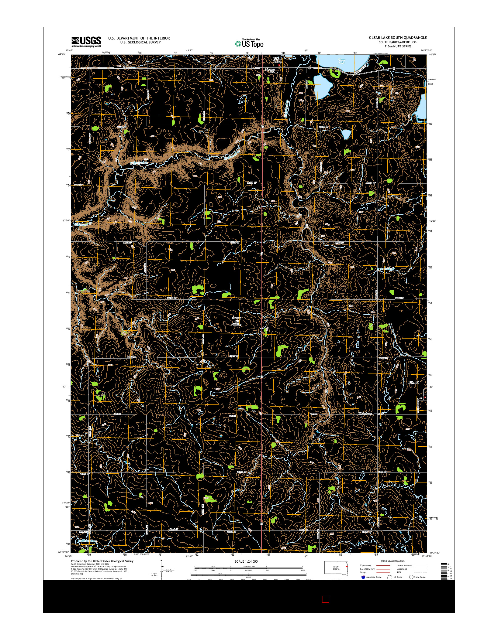 USGS US TOPO 7.5-MINUTE MAP FOR CLEAR LAKE SOUTH, SD 2015