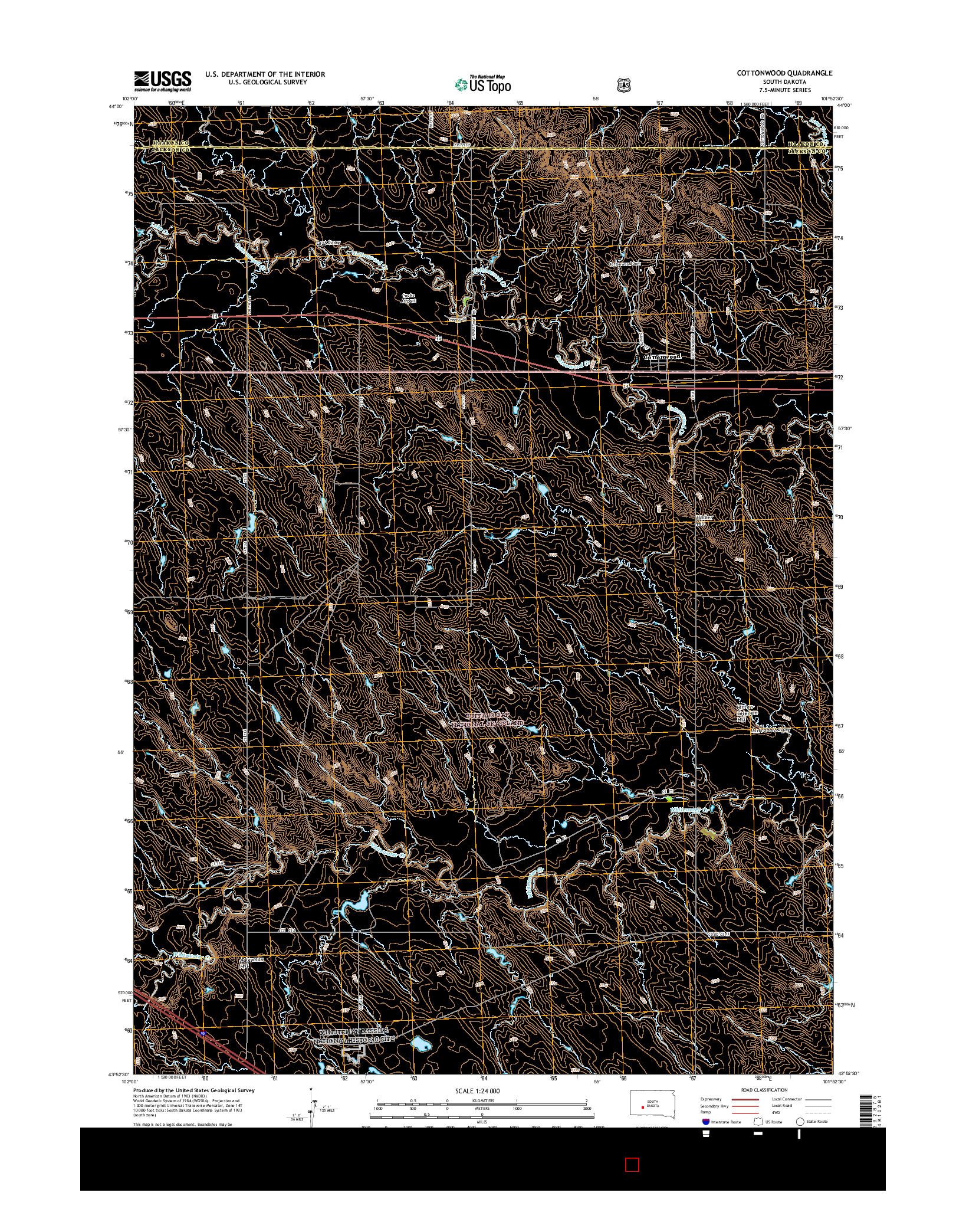 USGS US TOPO 7.5-MINUTE MAP FOR COTTONWOOD, SD 2015