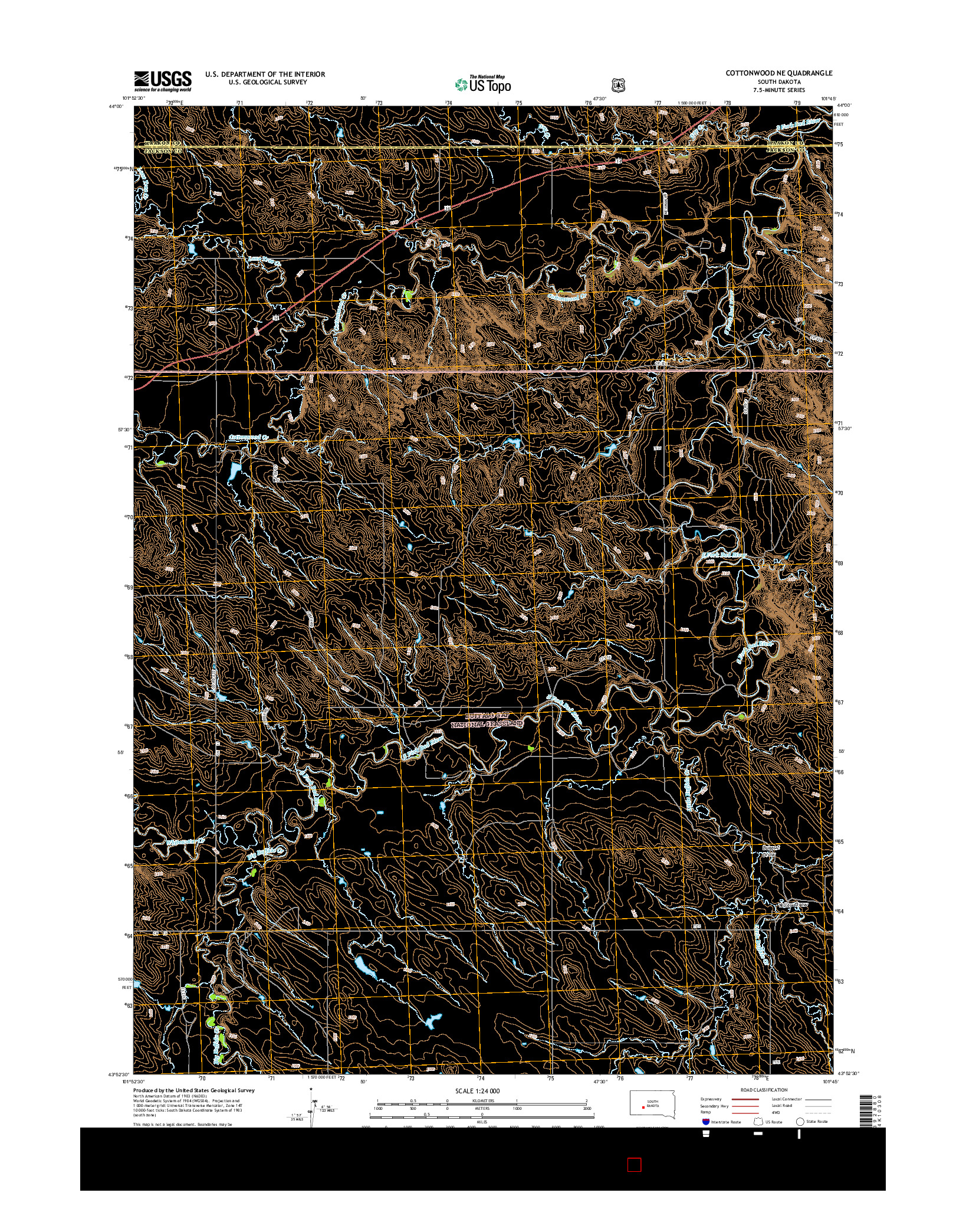 USGS US TOPO 7.5-MINUTE MAP FOR COTTONWOOD NE, SD 2015