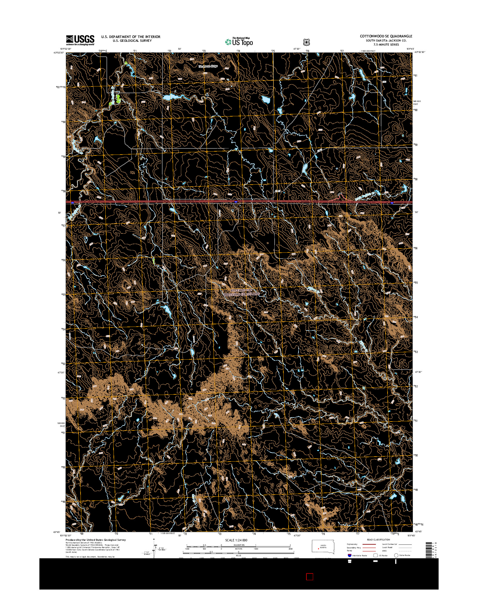 USGS US TOPO 7.5-MINUTE MAP FOR COTTONWOOD SE, SD 2015