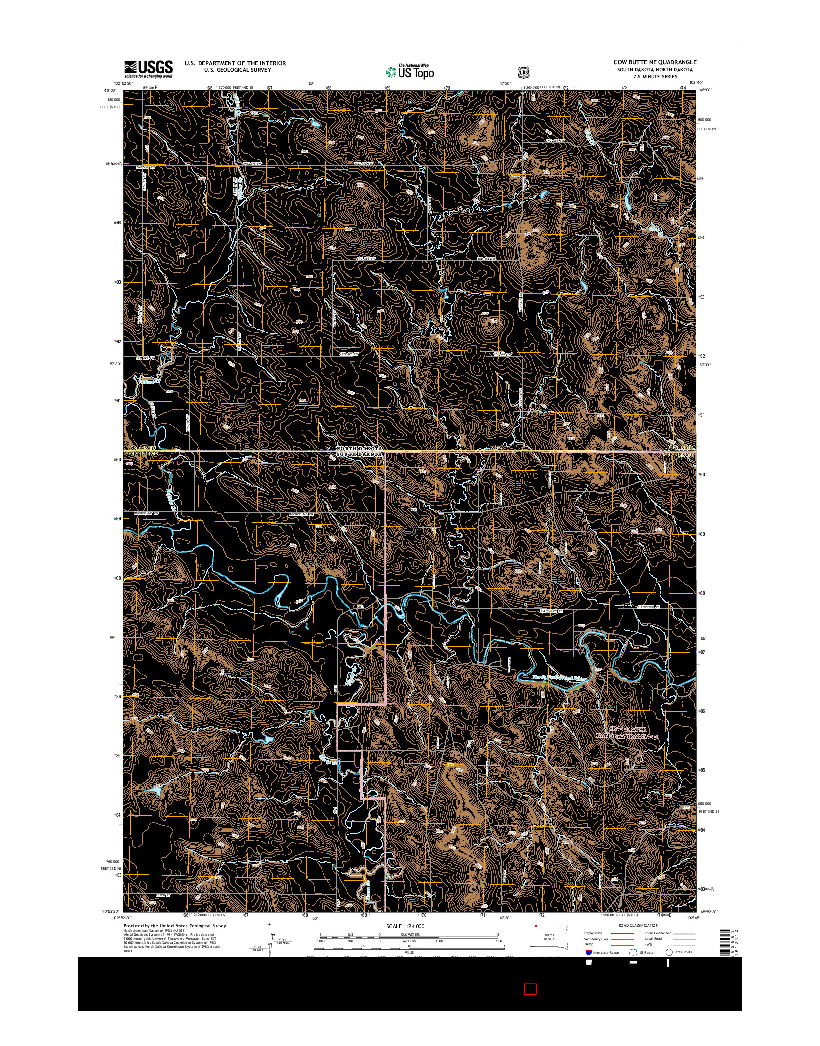 USGS US TOPO 7.5-MINUTE MAP FOR COW BUTTE NE, SD-ND 2015