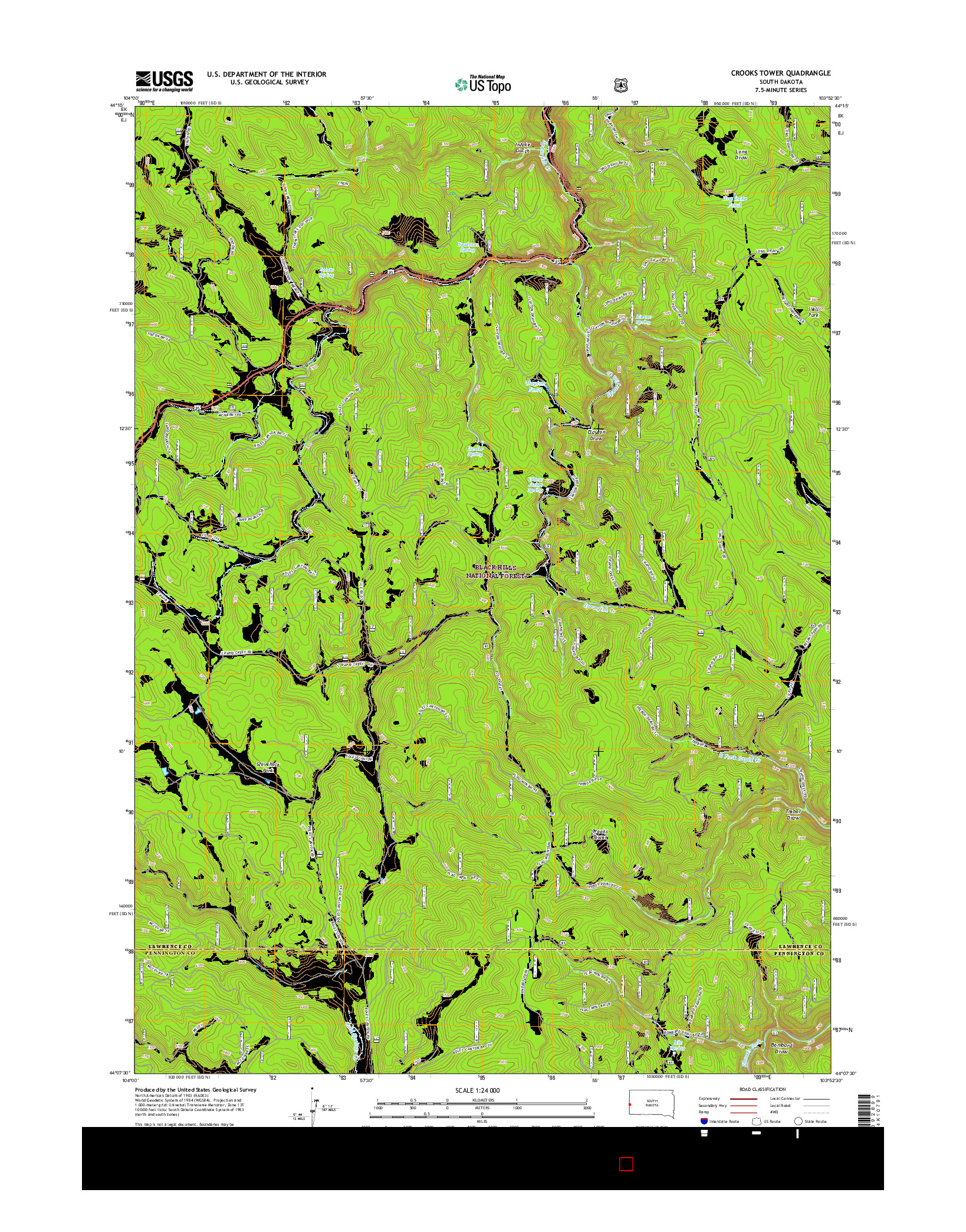 USGS US TOPO 7.5-MINUTE MAP FOR CROOKS TOWER, SD 2015