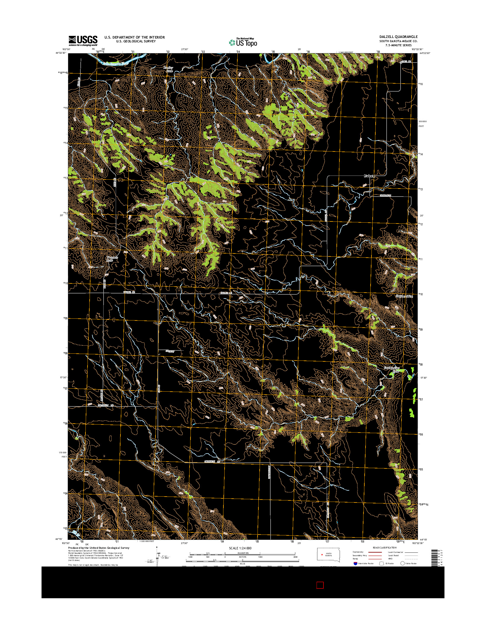 USGS US TOPO 7.5-MINUTE MAP FOR DALZELL, SD 2015