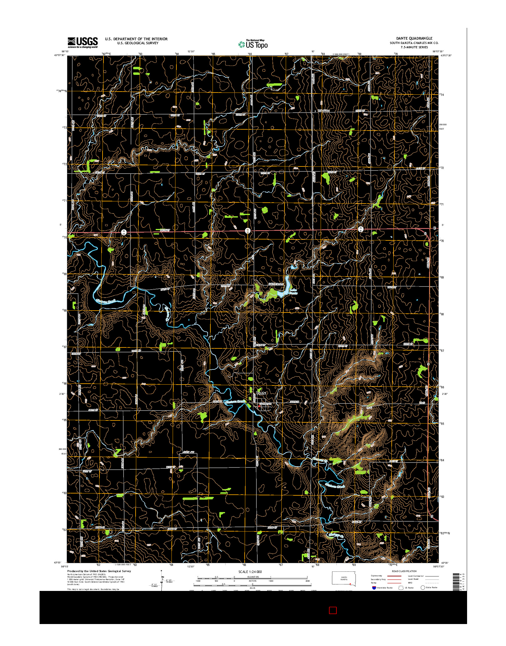 USGS US TOPO 7.5-MINUTE MAP FOR DANTE, SD 2015