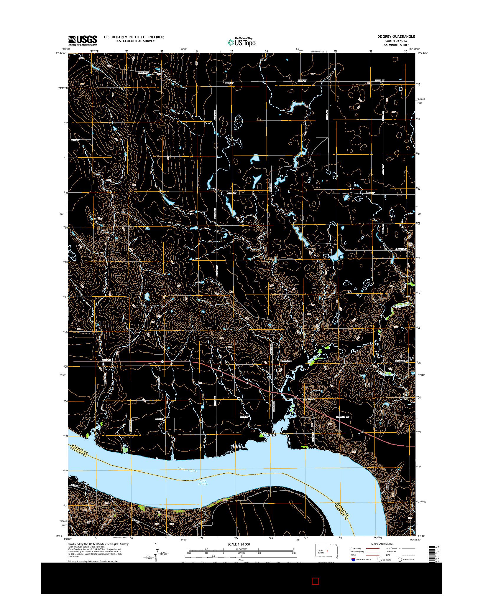 USGS US TOPO 7.5-MINUTE MAP FOR DE GREY, SD 2015