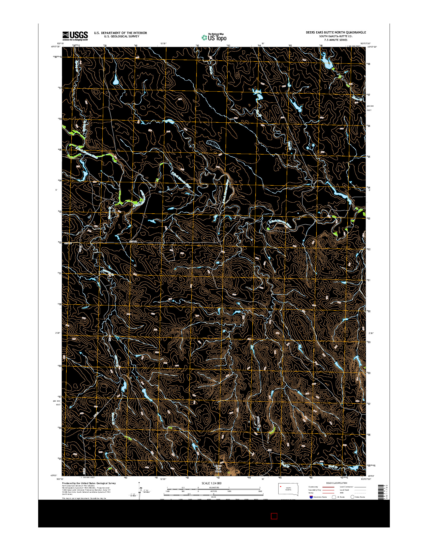 USGS US TOPO 7.5-MINUTE MAP FOR DEERS EARS BUTTE NORTH, SD 2015
