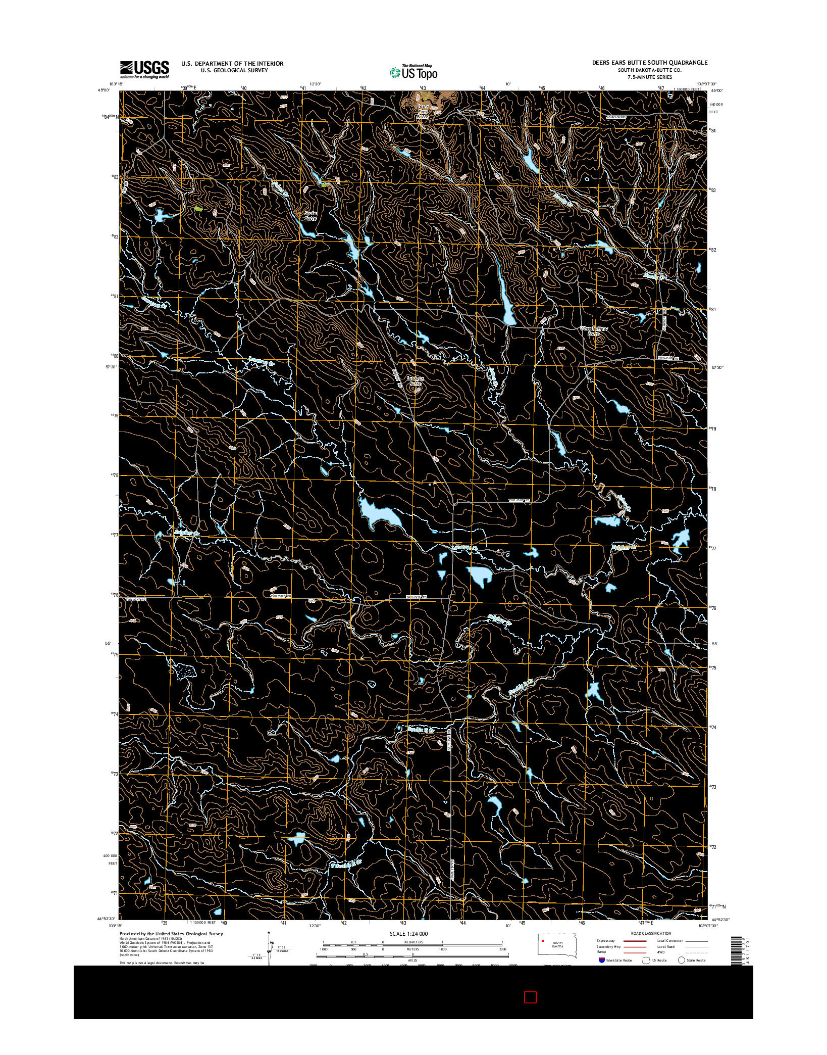 USGS US TOPO 7.5-MINUTE MAP FOR DEERS EARS BUTTE SOUTH, SD 2015