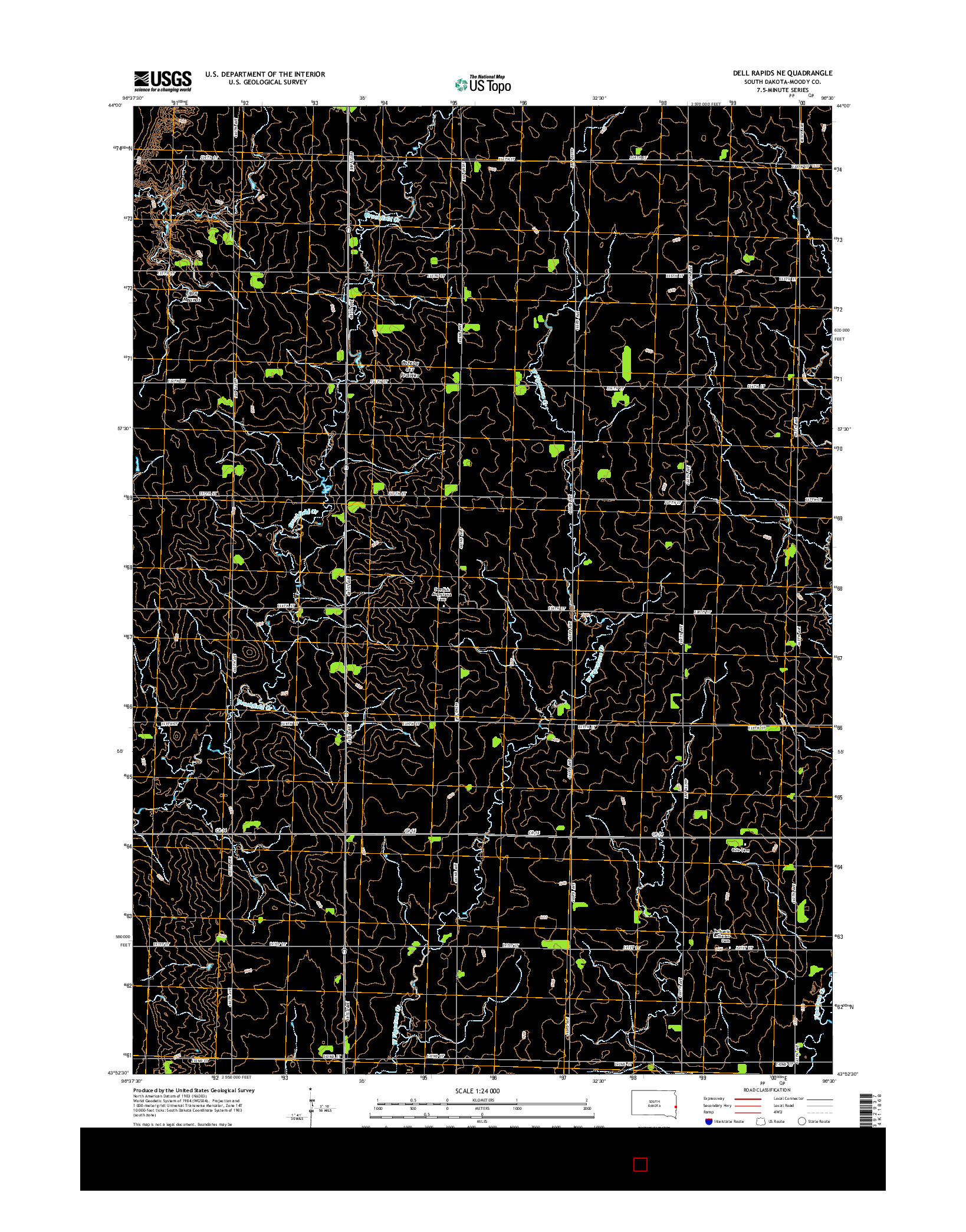 USGS US TOPO 7.5-MINUTE MAP FOR DELL RAPIDS NE, SD 2015