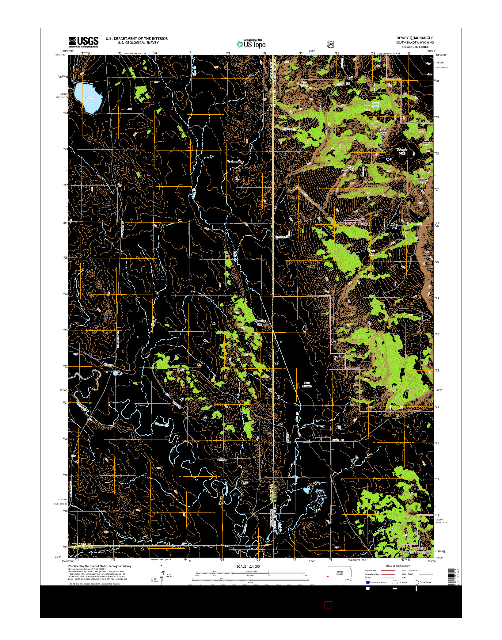 USGS US TOPO 7.5-MINUTE MAP FOR DEWEY, SD-WY 2015