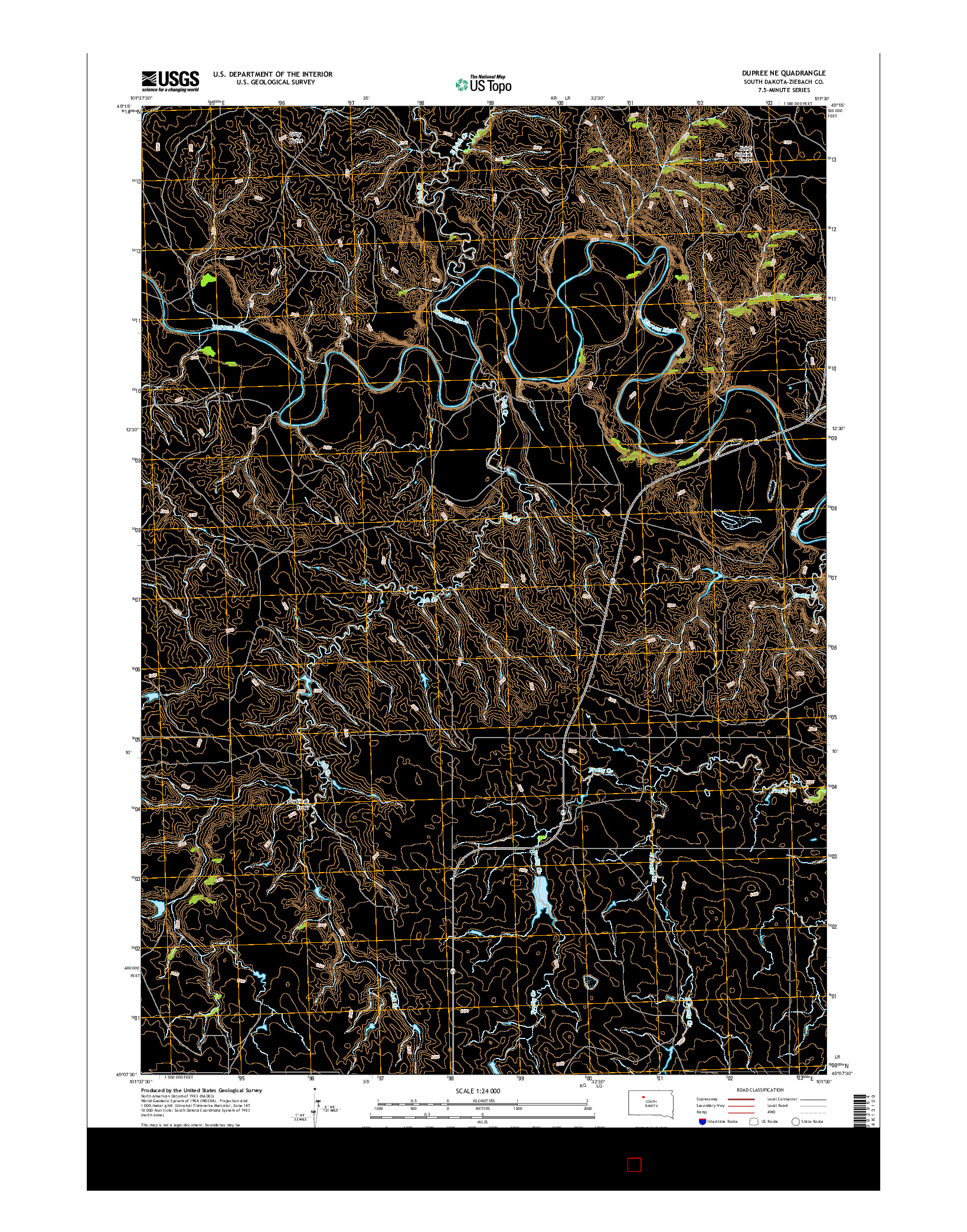 USGS US TOPO 7.5-MINUTE MAP FOR DUPREE NE, SD 2015