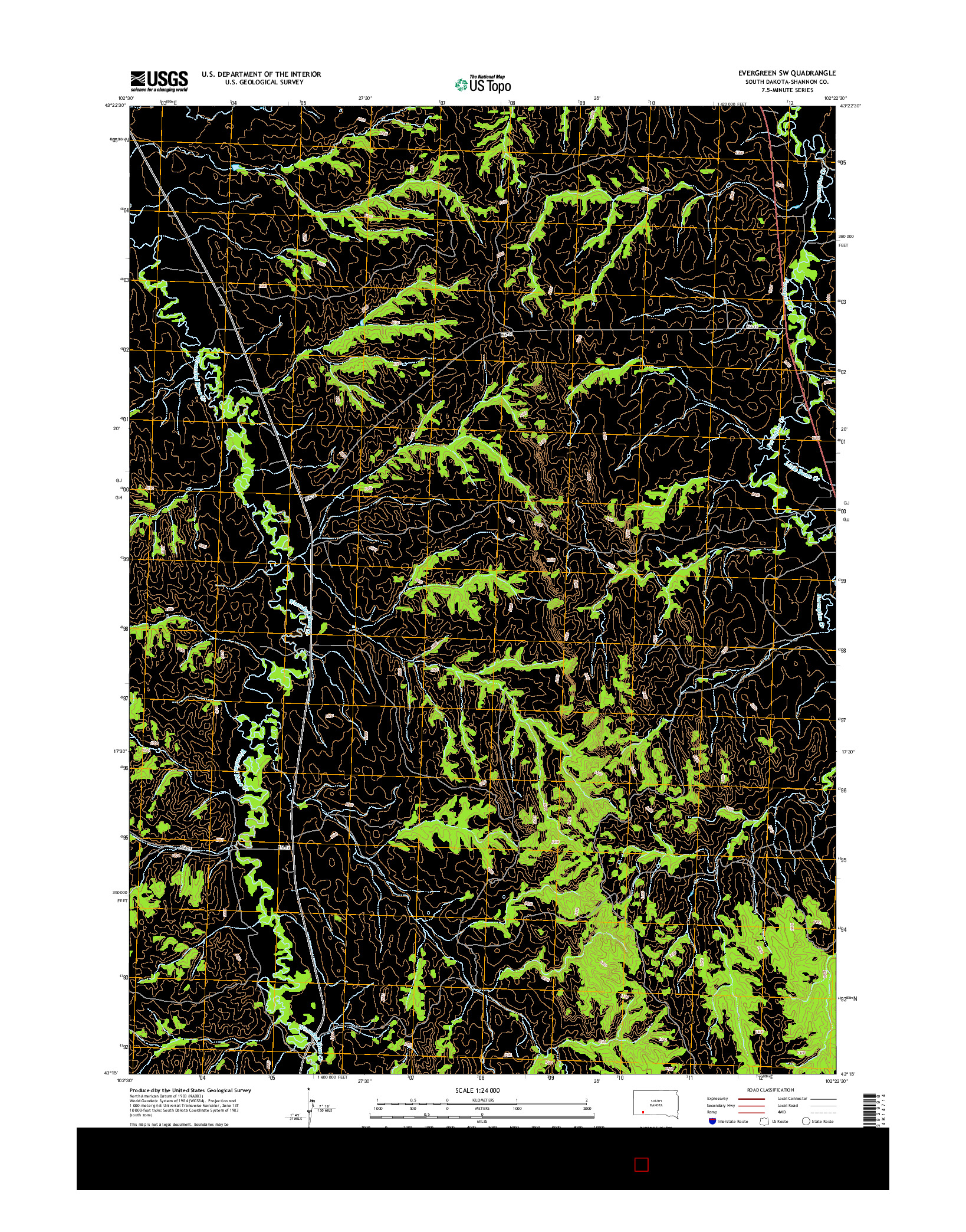 USGS US TOPO 7.5-MINUTE MAP FOR EVERGREEN SW, SD 2015