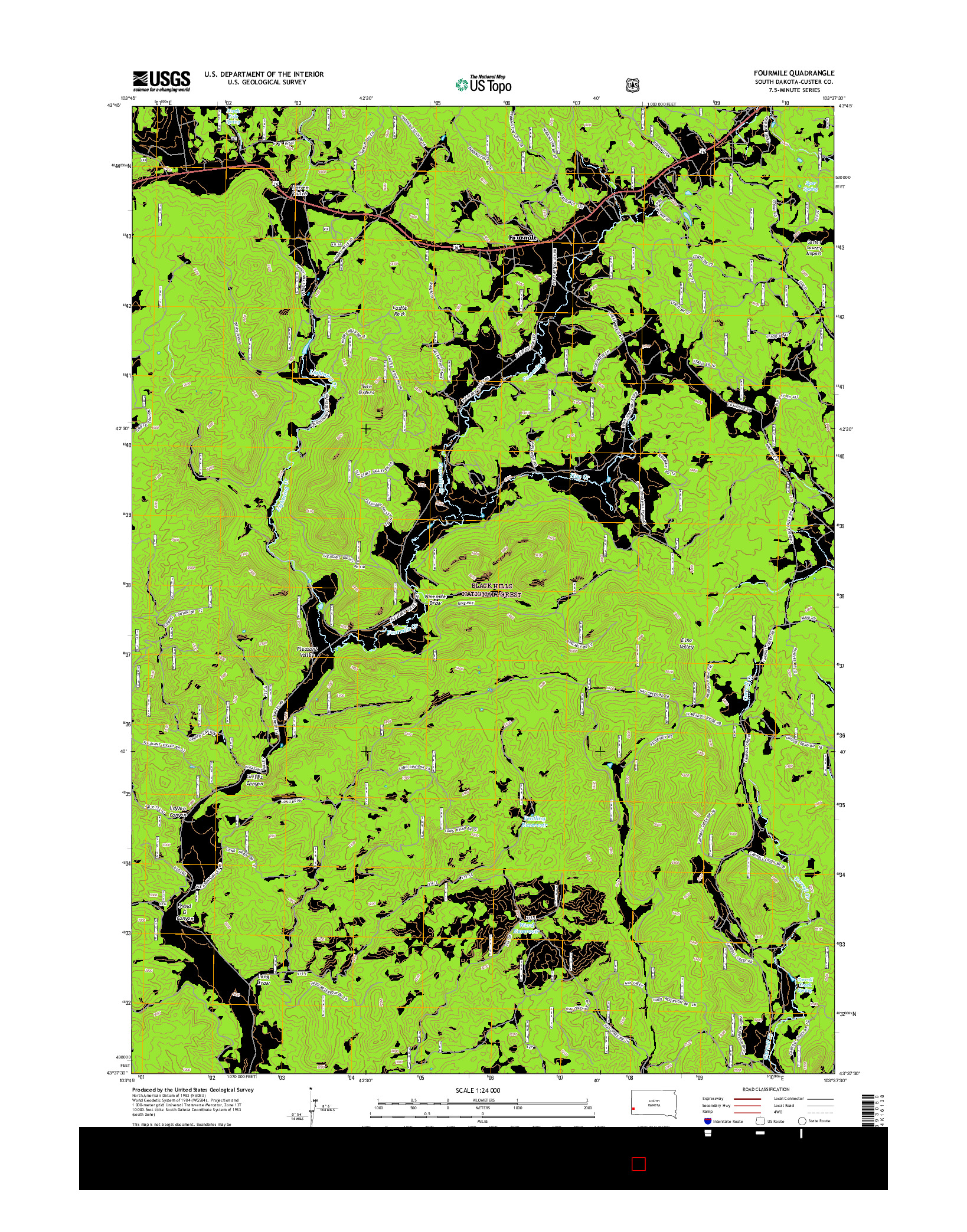 USGS US TOPO 7.5-MINUTE MAP FOR FOURMILE, SD 2015