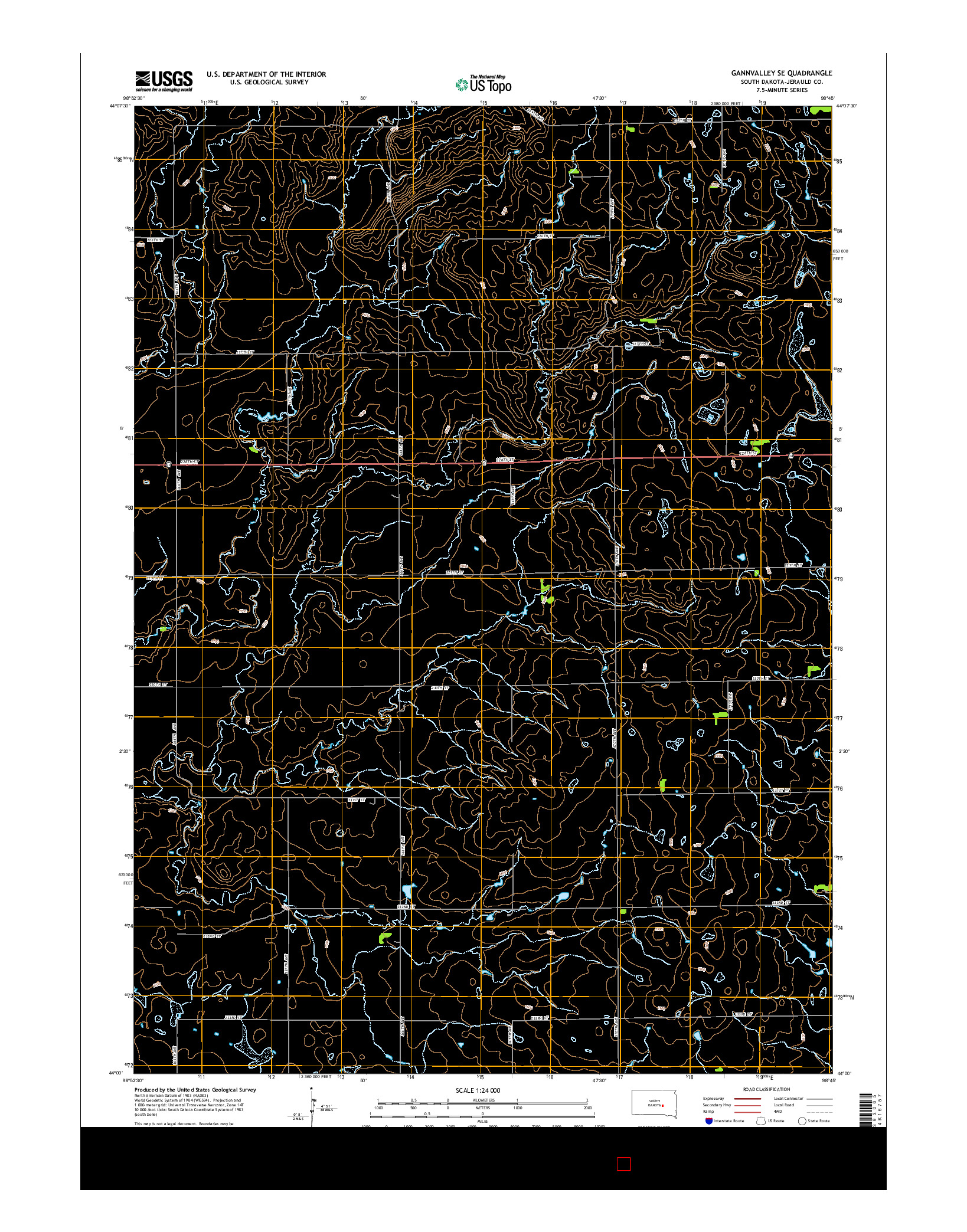 USGS US TOPO 7.5-MINUTE MAP FOR GANNVALLEY SE, SD 2015