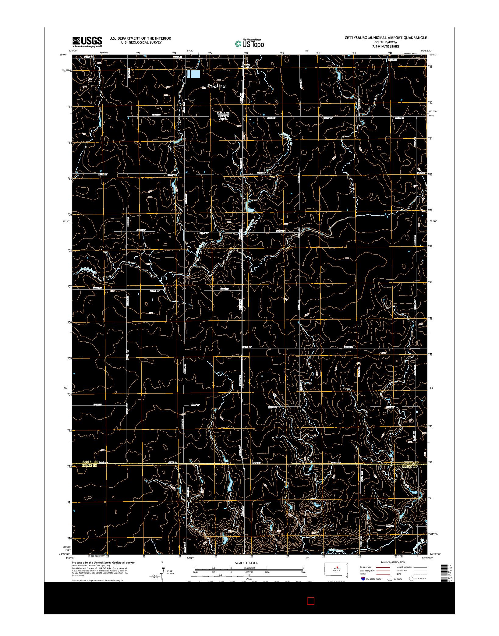 USGS US TOPO 7.5-MINUTE MAP FOR GETTYSBURG MUNICIPAL AIRPORT, SD 2015