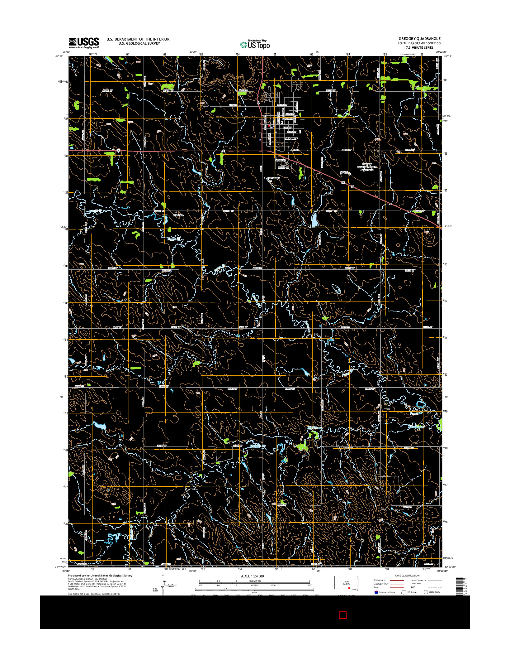 USGS US TOPO 7.5-MINUTE MAP FOR GREGORY, SD 2015