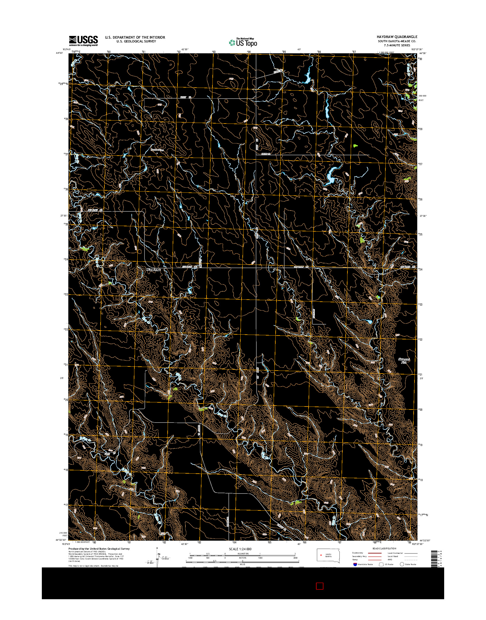 USGS US TOPO 7.5-MINUTE MAP FOR HAYDRAW, SD 2015