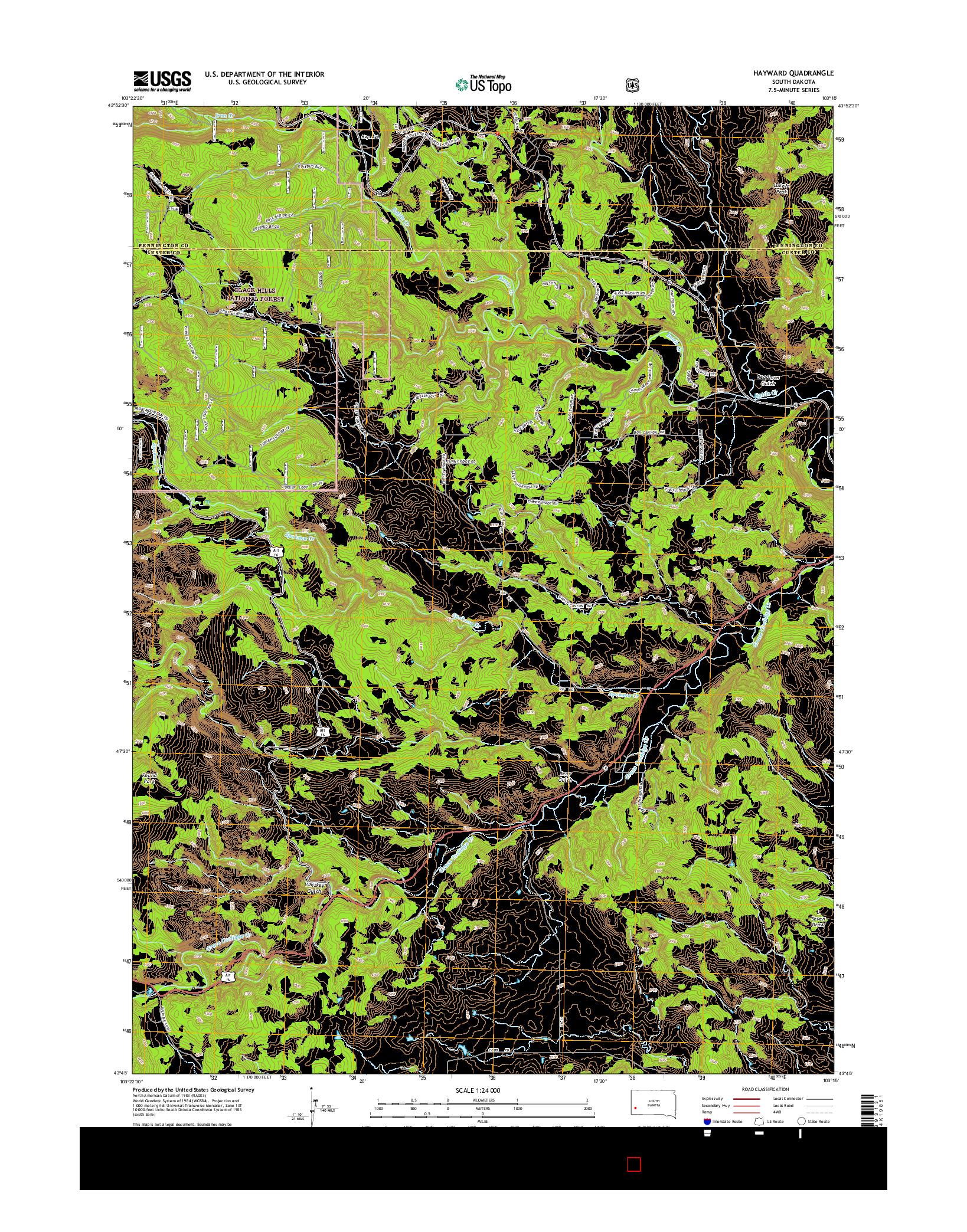 USGS US TOPO 7.5-MINUTE MAP FOR HAYWARD, SD 2015