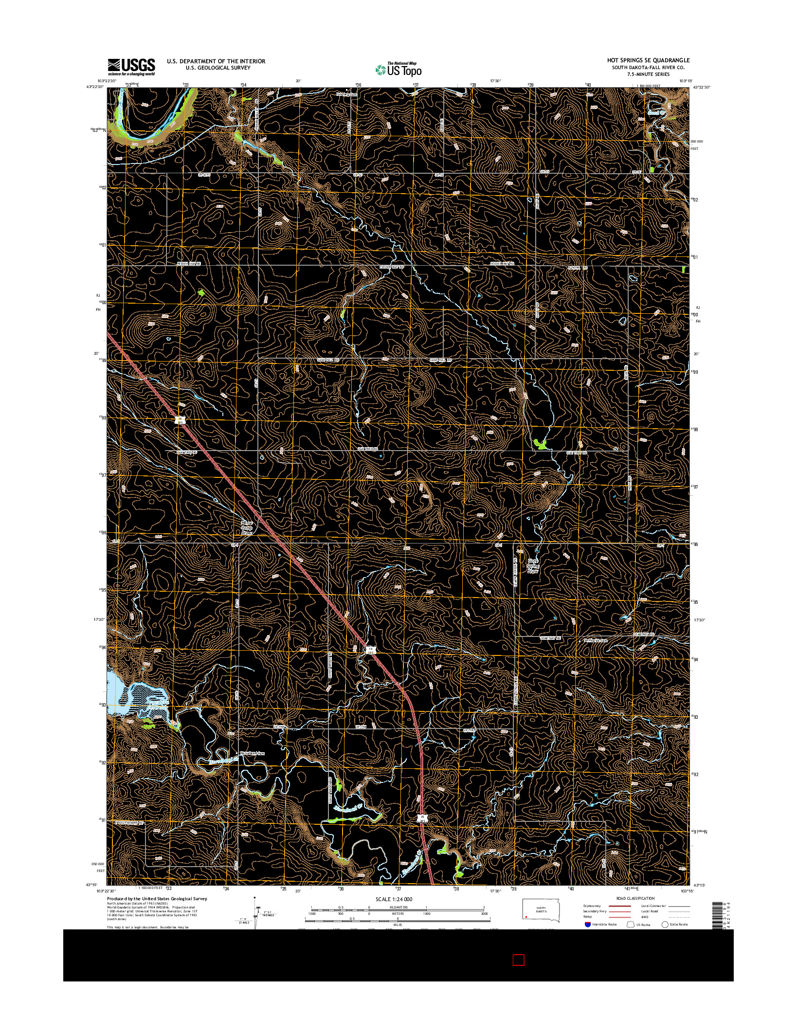 USGS US TOPO 7.5-MINUTE MAP FOR HOT SPRINGS SE, SD 2015