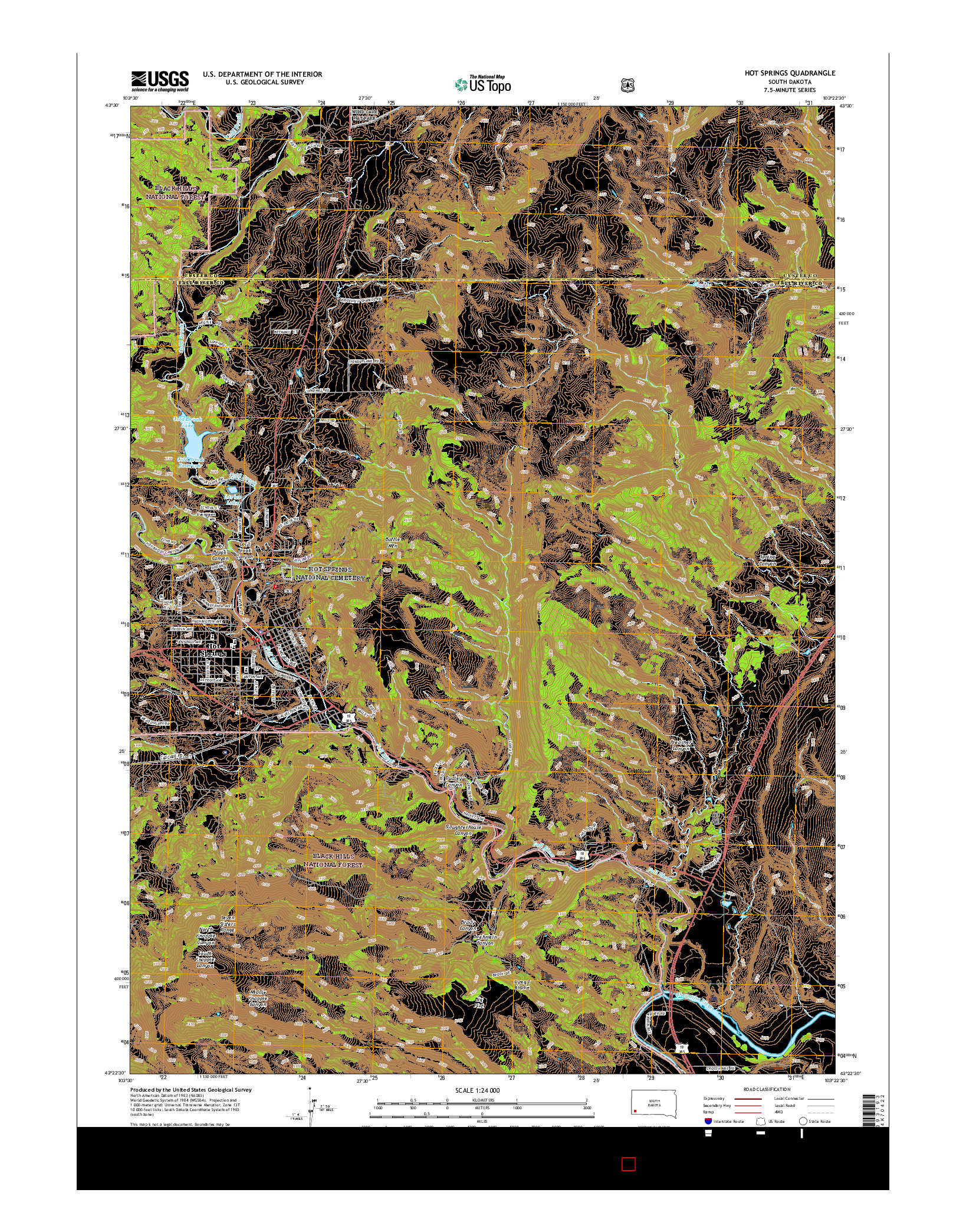 USGS US TOPO 7.5-MINUTE MAP FOR HOT SPRINGS, SD 2015