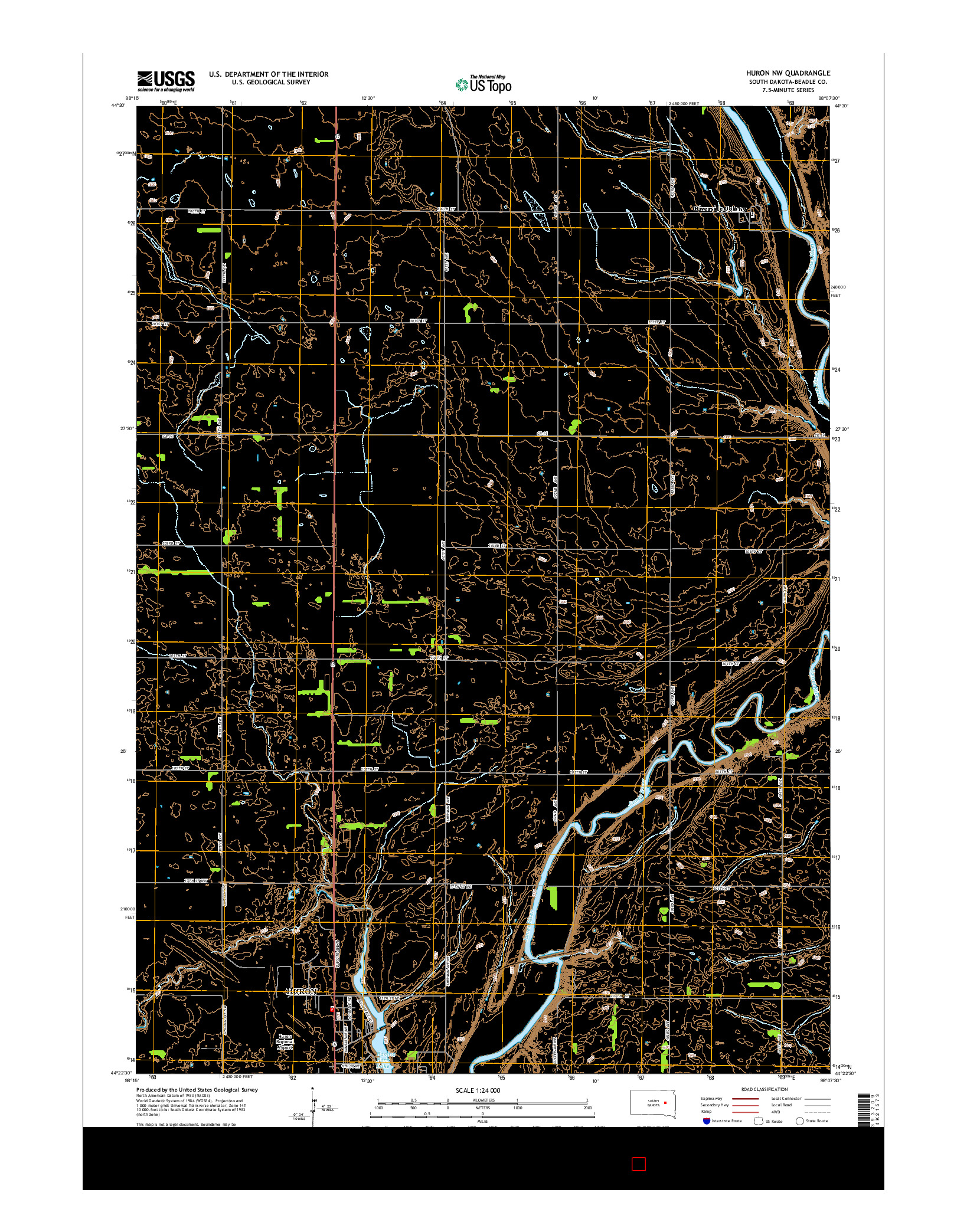 USGS US TOPO 7.5-MINUTE MAP FOR HURON NW, SD 2015
