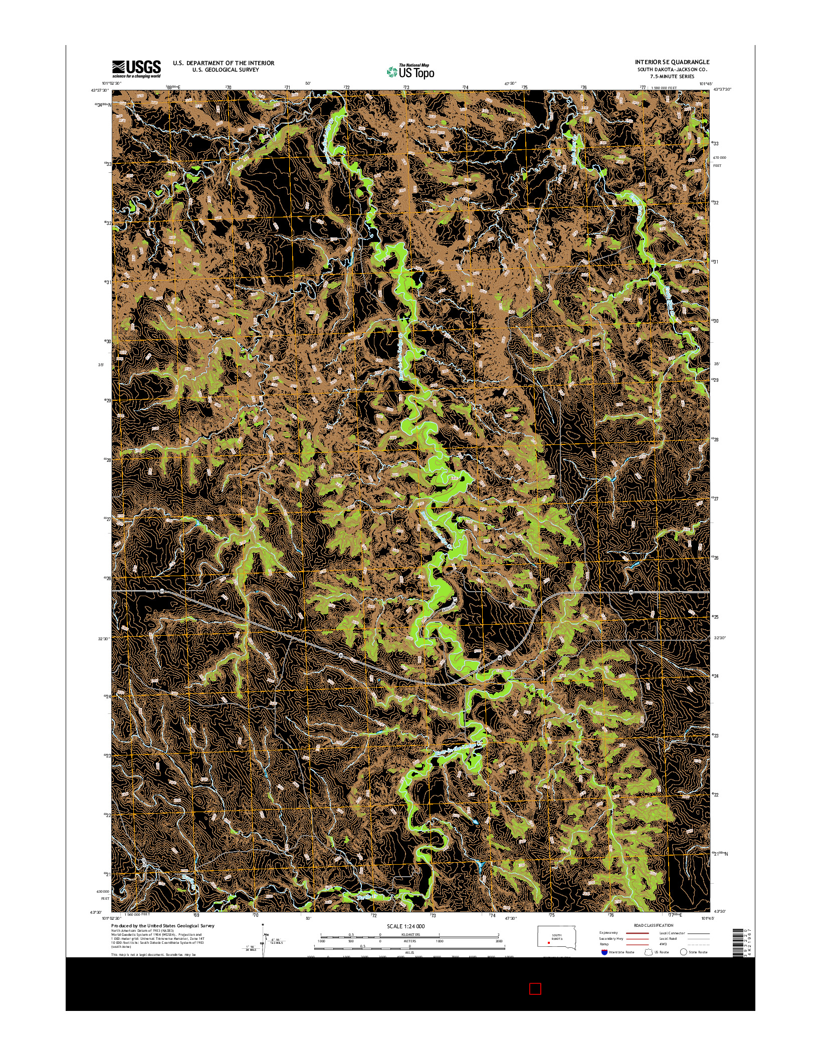 USGS US TOPO 7.5-MINUTE MAP FOR INTERIOR SE, SD 2015