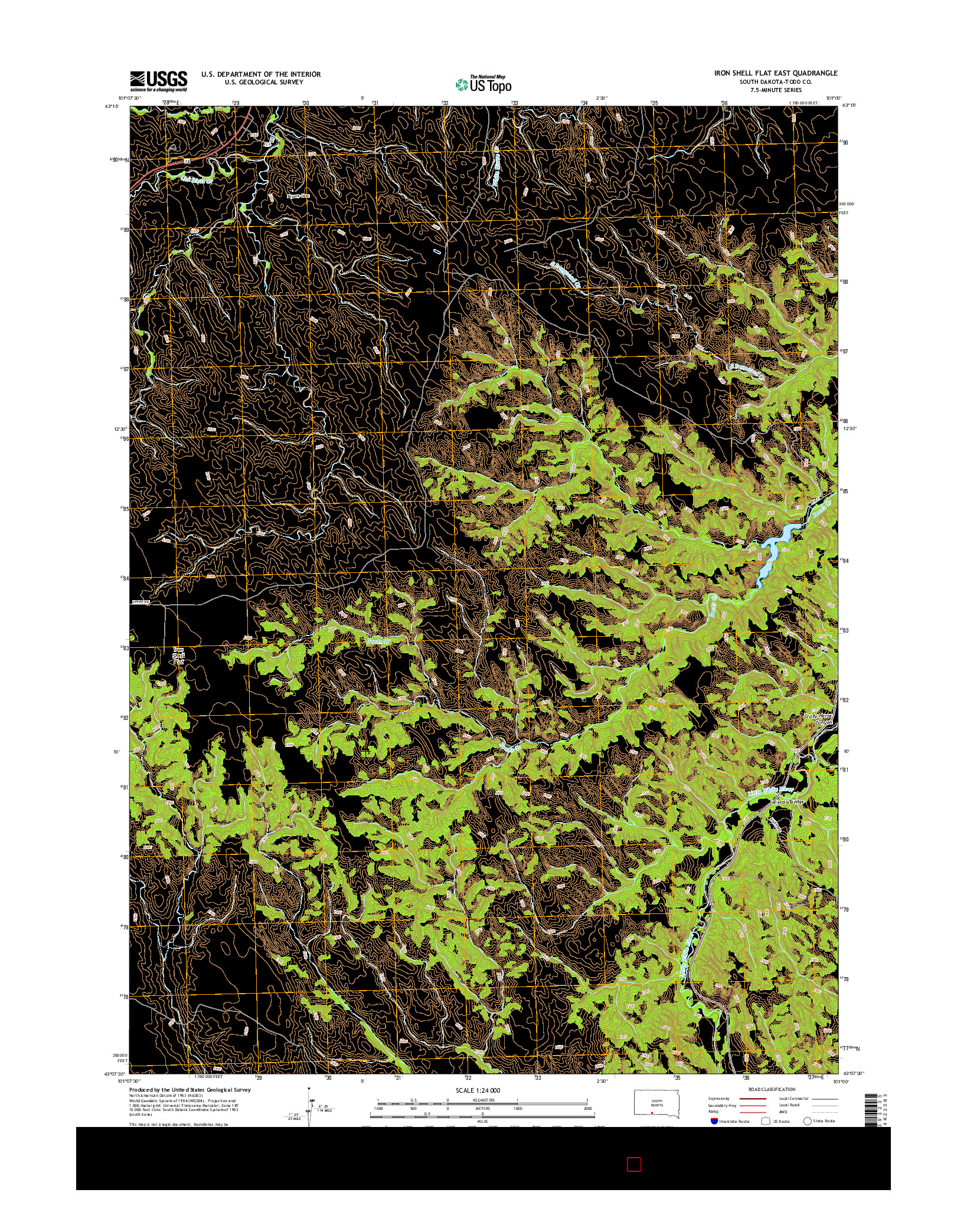 USGS US TOPO 7.5-MINUTE MAP FOR IRON SHELL FLAT EAST, SD 2015