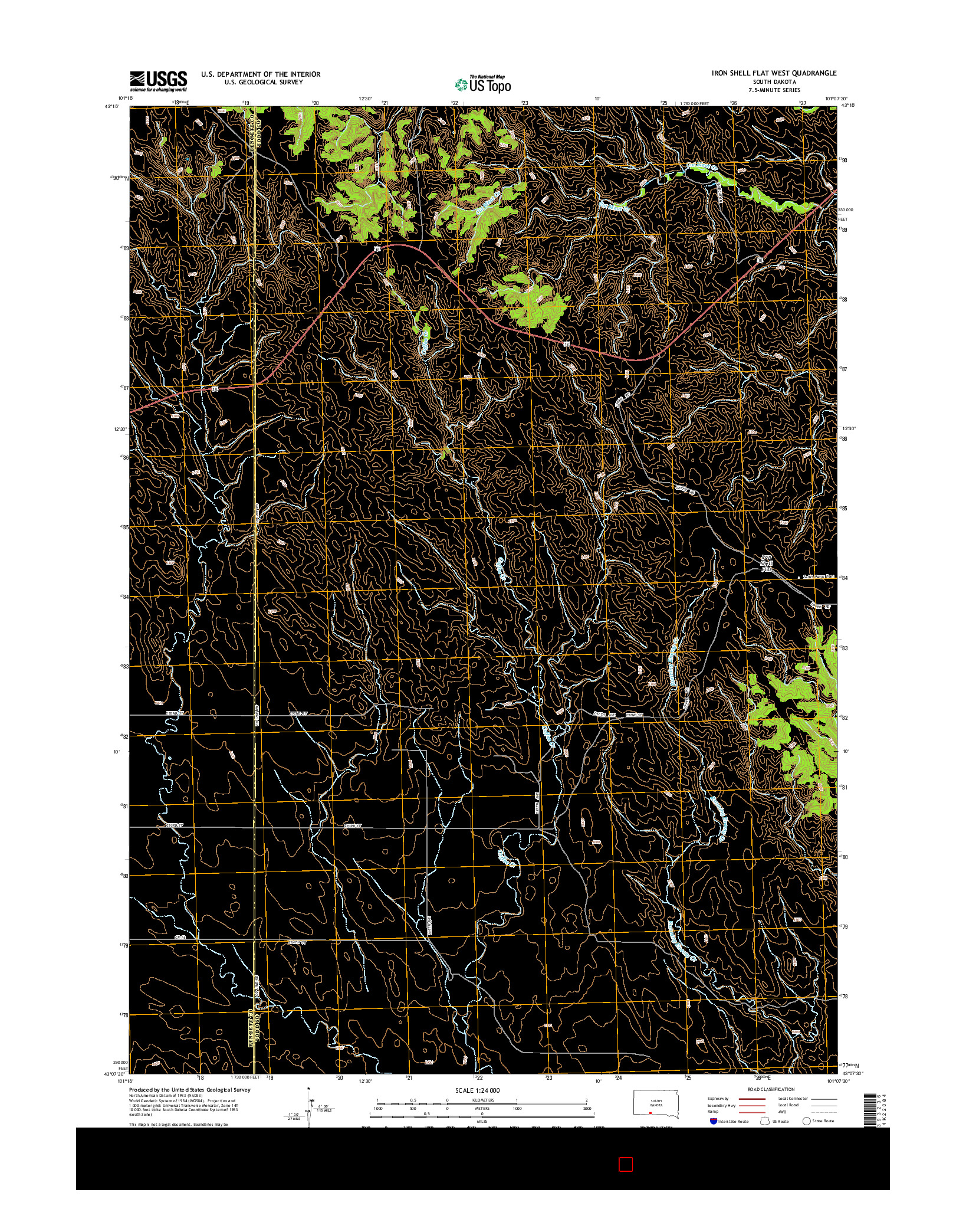 USGS US TOPO 7.5-MINUTE MAP FOR IRON SHELL FLAT WEST, SD 2015