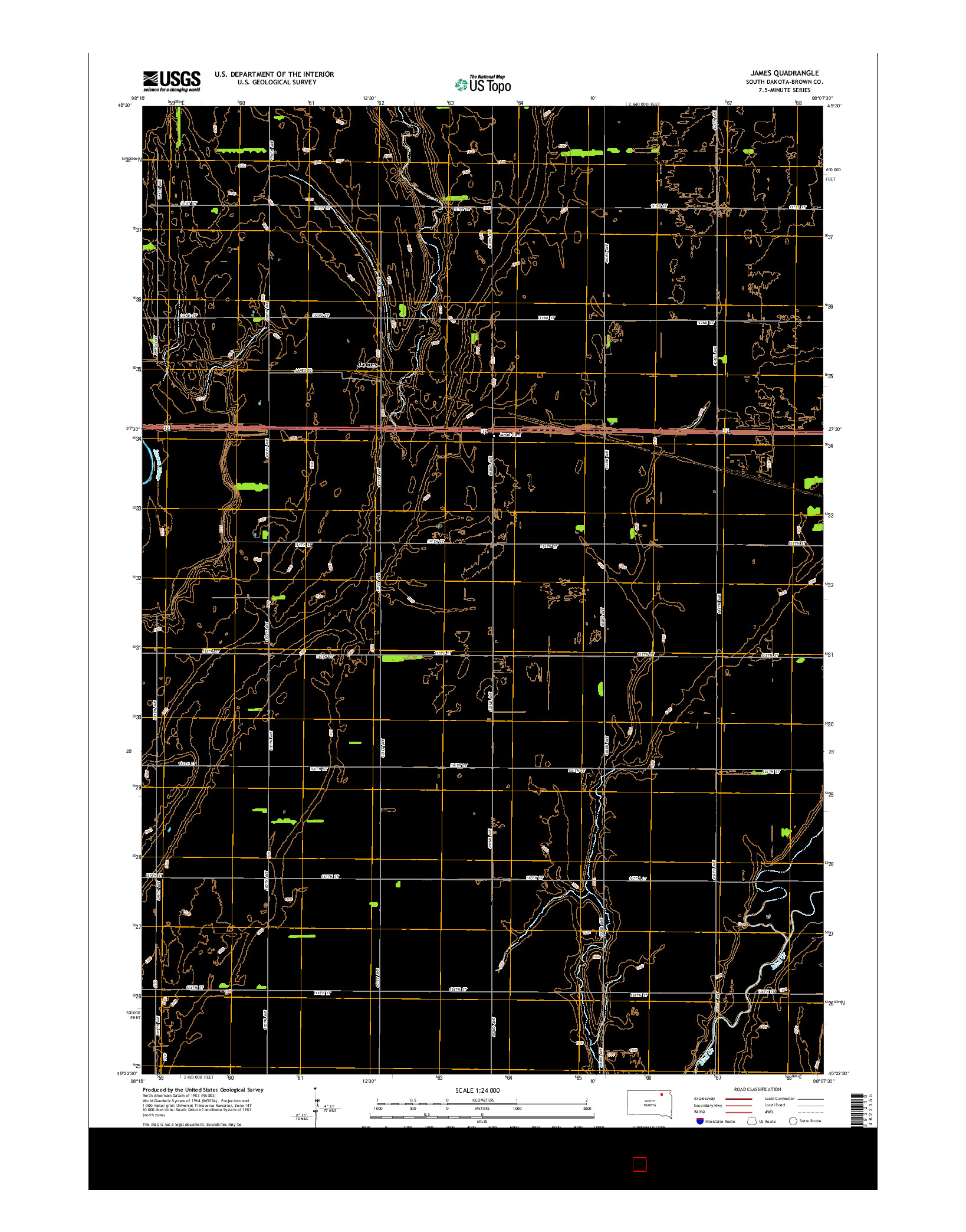 USGS US TOPO 7.5-MINUTE MAP FOR JAMES, SD 2015