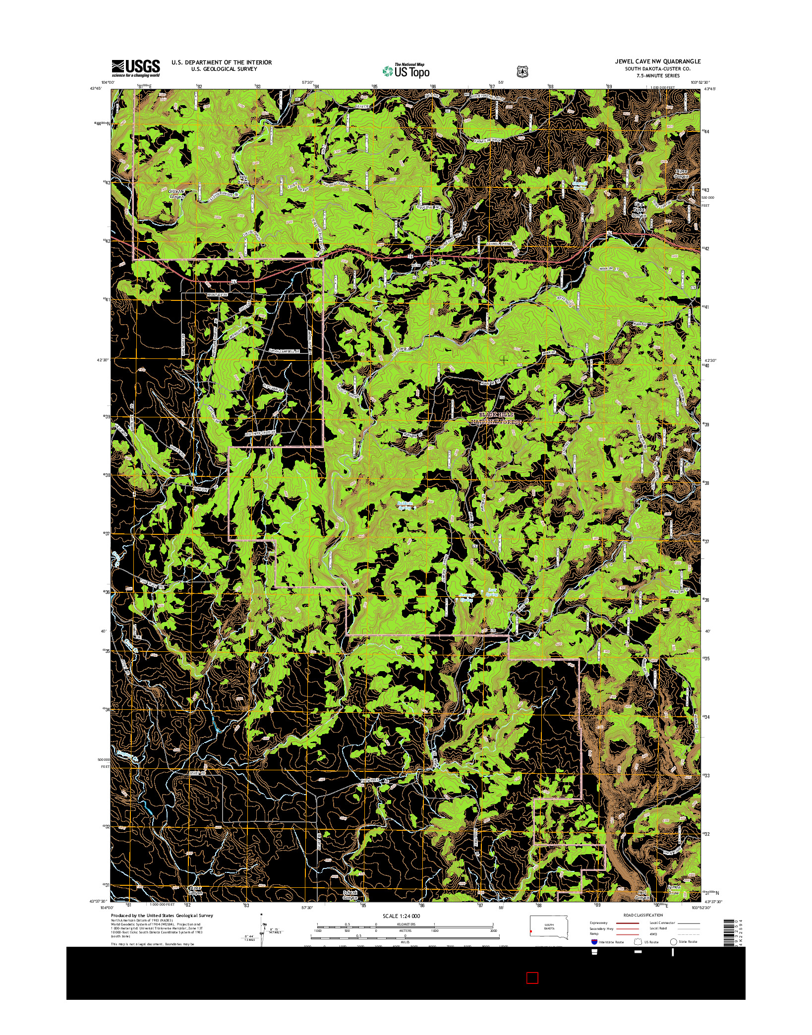 USGS US TOPO 7.5-MINUTE MAP FOR JEWEL CAVE NW, SD 2015