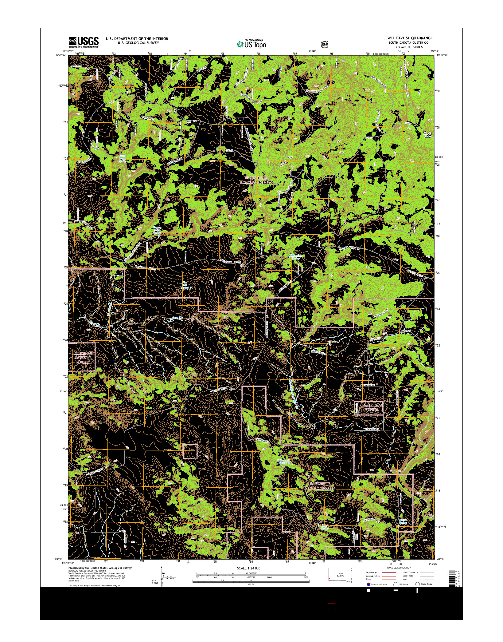 USGS US TOPO 7.5-MINUTE MAP FOR JEWEL CAVE SE, SD 2015