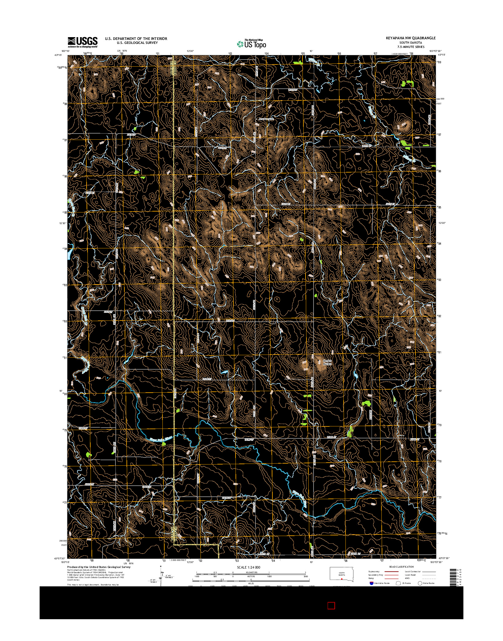 USGS US TOPO 7.5-MINUTE MAP FOR KEYAPAHA NW, SD 2015