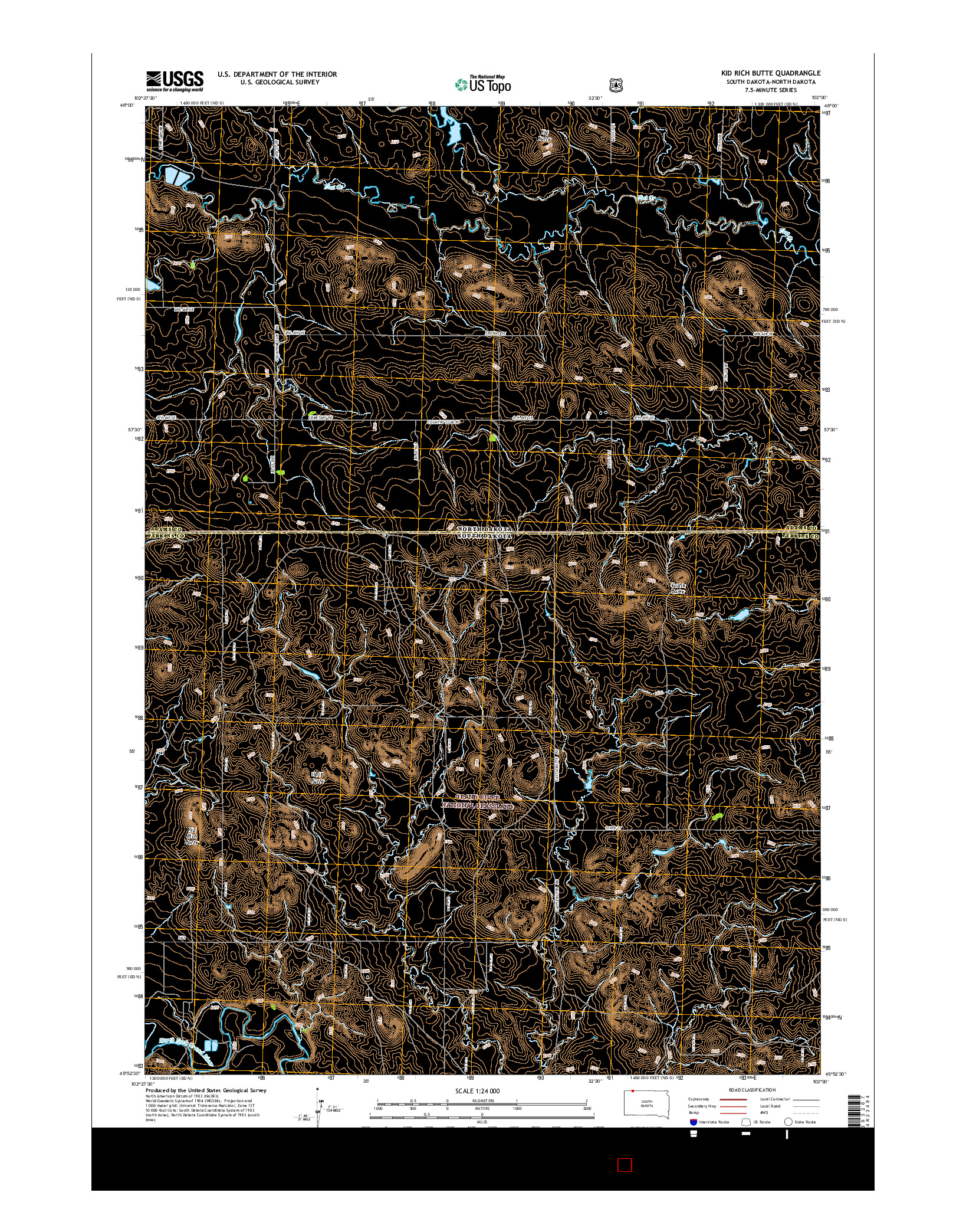 USGS US TOPO 7.5-MINUTE MAP FOR KID RICH BUTTE, SD-ND 2015