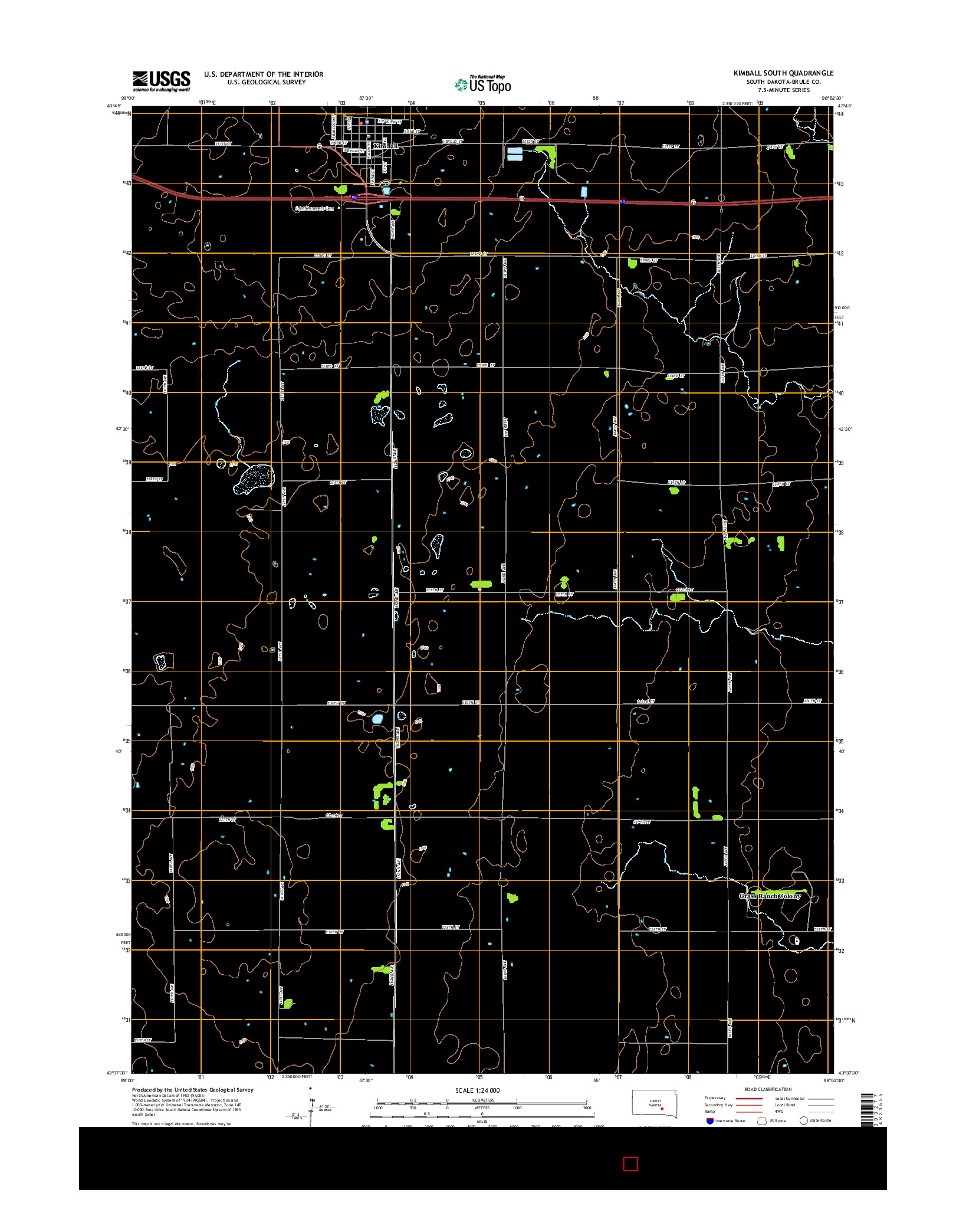 USGS US TOPO 7.5-MINUTE MAP FOR KIMBALL SOUTH, SD 2015