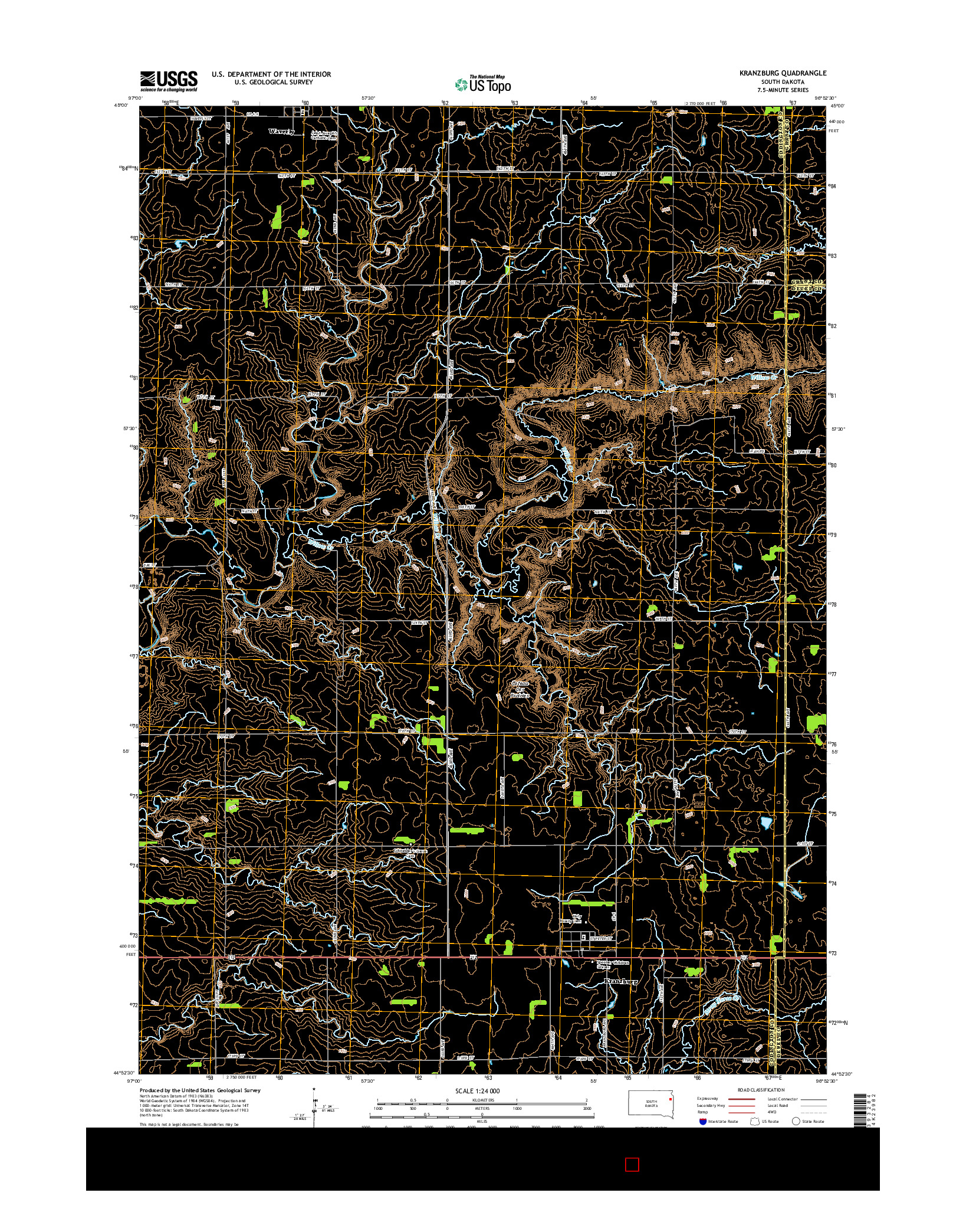 USGS US TOPO 7.5-MINUTE MAP FOR KRANZBURG, SD 2015