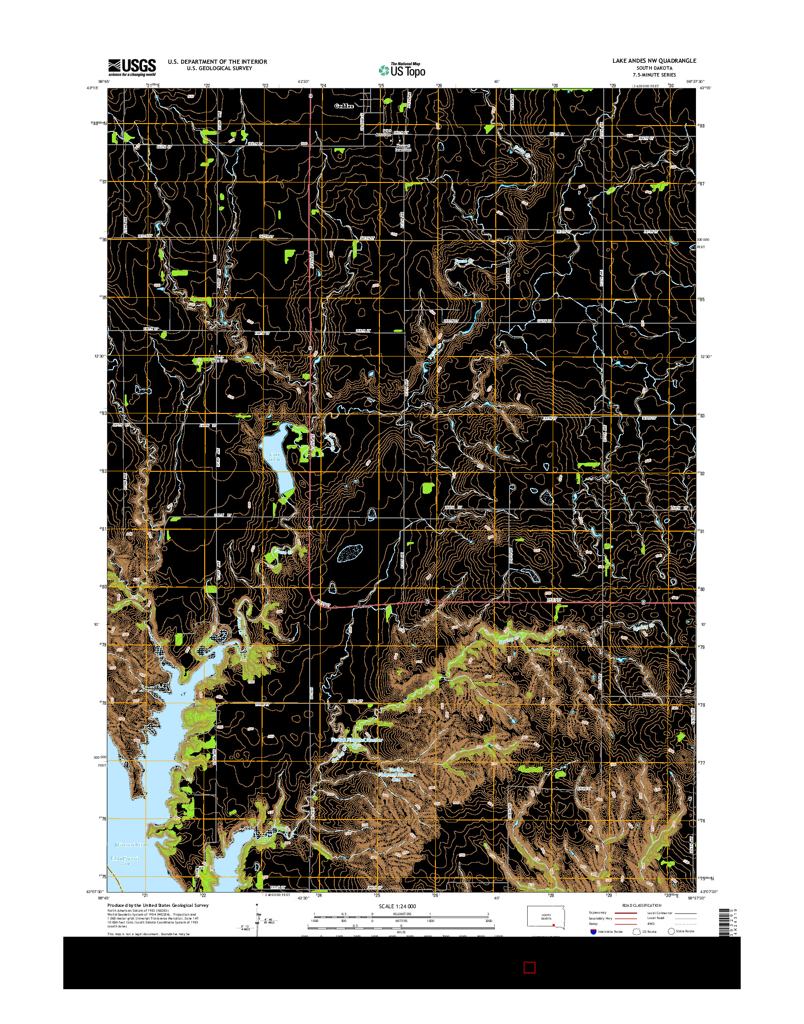 USGS US TOPO 7.5-MINUTE MAP FOR LAKE ANDES NW, SD 2015