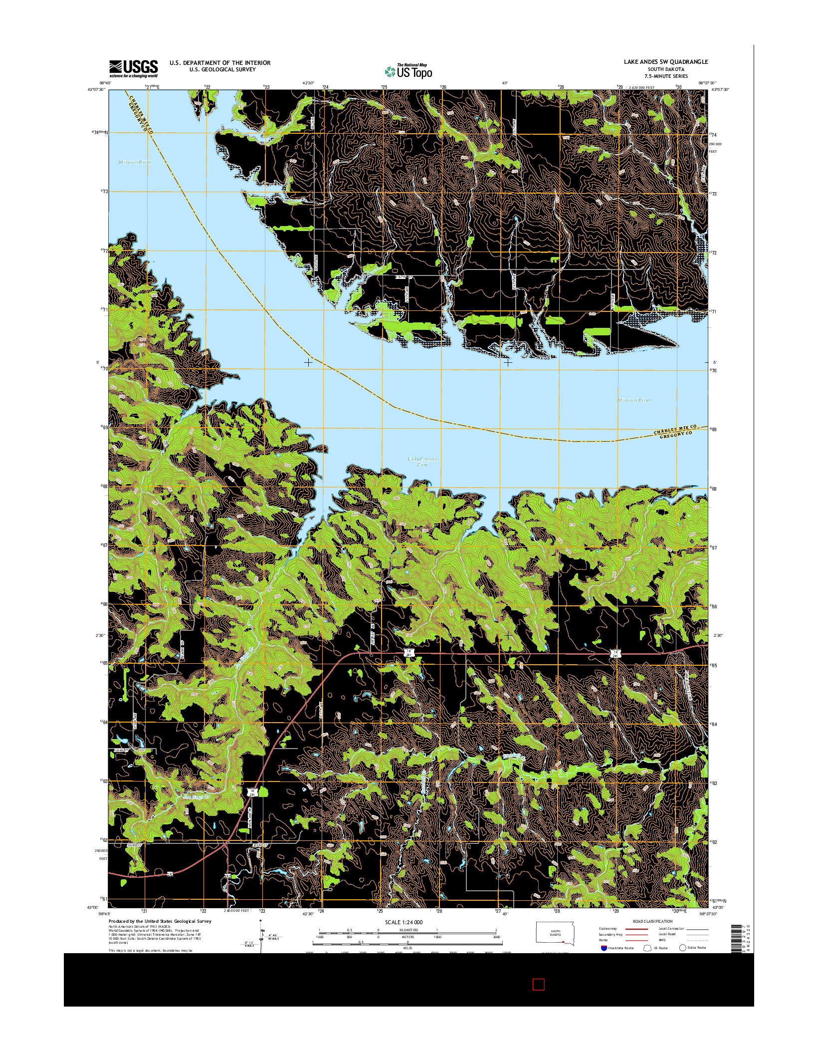 USGS US TOPO 7.5-MINUTE MAP FOR LAKE ANDES SW, SD 2015